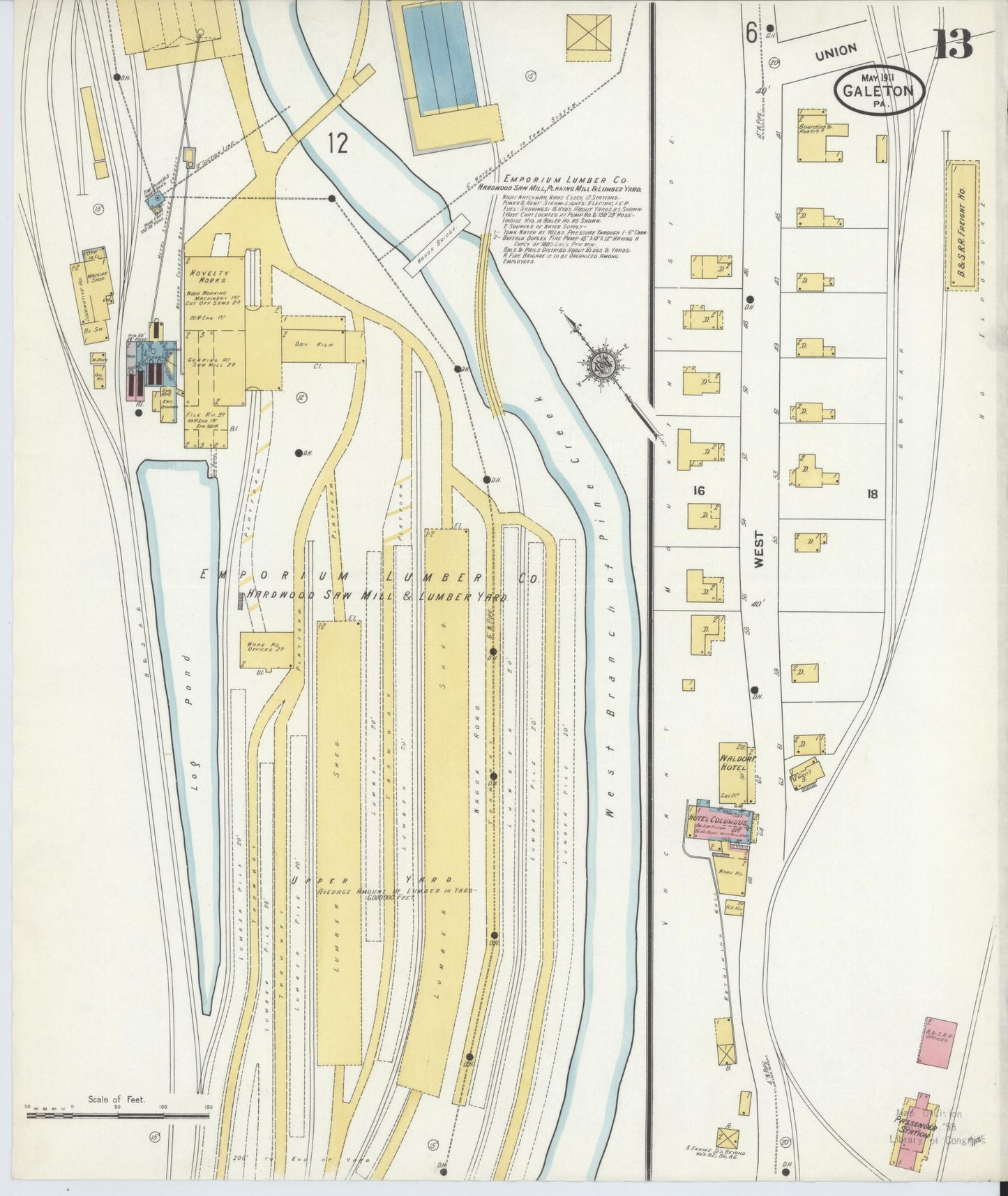 Sanborn Fire Insurance Map from Galeton, Potter County, Pennsylvania (1911), Sheet #0013 - Historic Sanborn Fire Insurance Map Print, vintage old map wall art, antique decor, genealogy gift, Pennsylvania Pennsylvania map