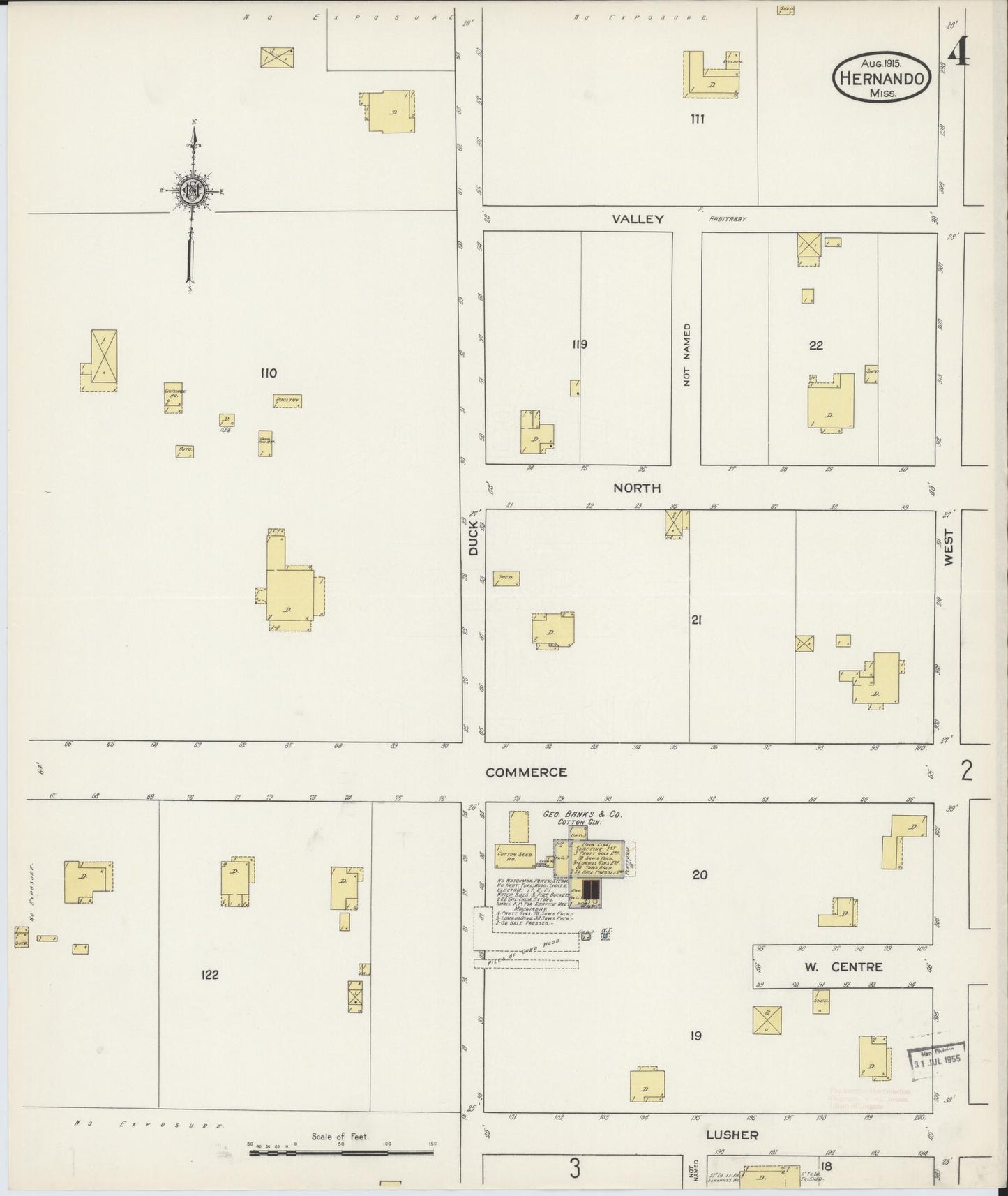 Sanborn Fire Insurance Map from Hernando, De Soto County, Mississippi (1915), Sheet #0004 - Complete Map Set gallery image, historic Sanborn map, vintage wall art, Mississippi Mississippi