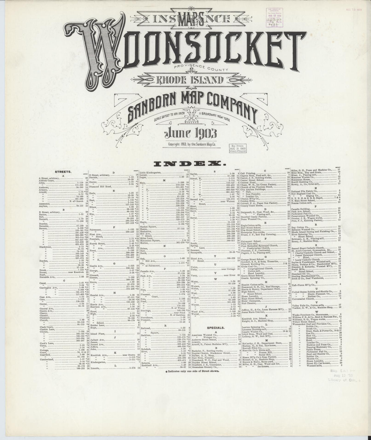 Sanborn Fire Insurance Map from Woonsocket, Providence County, Rhode Island (1903), Sheet #0001 - Historic Sanborn Fire Insurance Map Print, vintage old map wall art, antique decor, genealogy gift, Rhode Island Rhode Island map