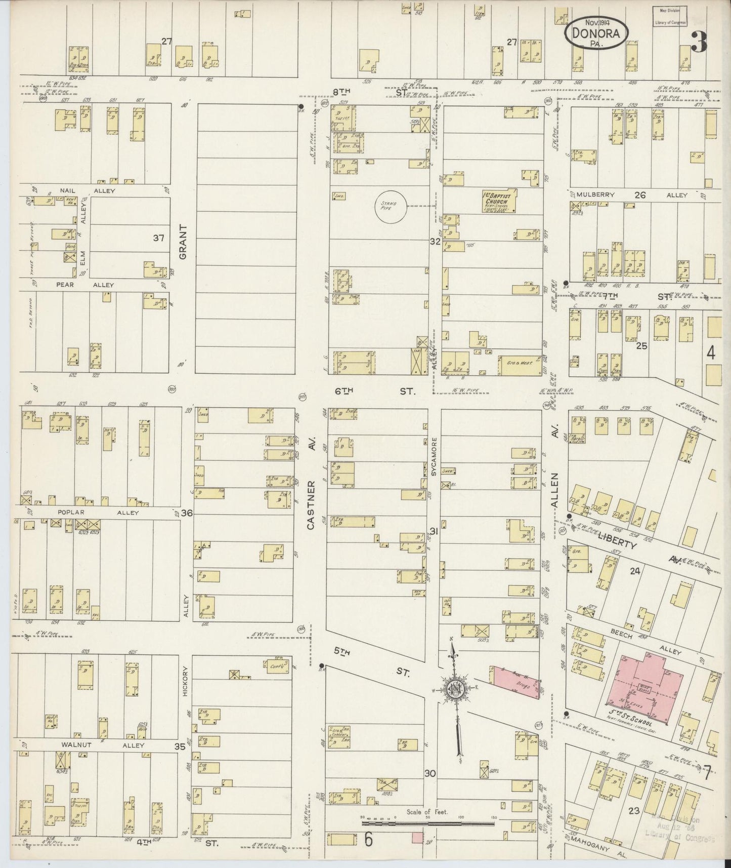 Sanborn Fire Insurance Map from Donora, Washington County, Pennsylvania (1914), Sheet #0003 - Historic Sanborn Fire Insurance Map Print, vintage old map wall art, antique decor, genealogy gift, Pennsylvania Pennsylvania map