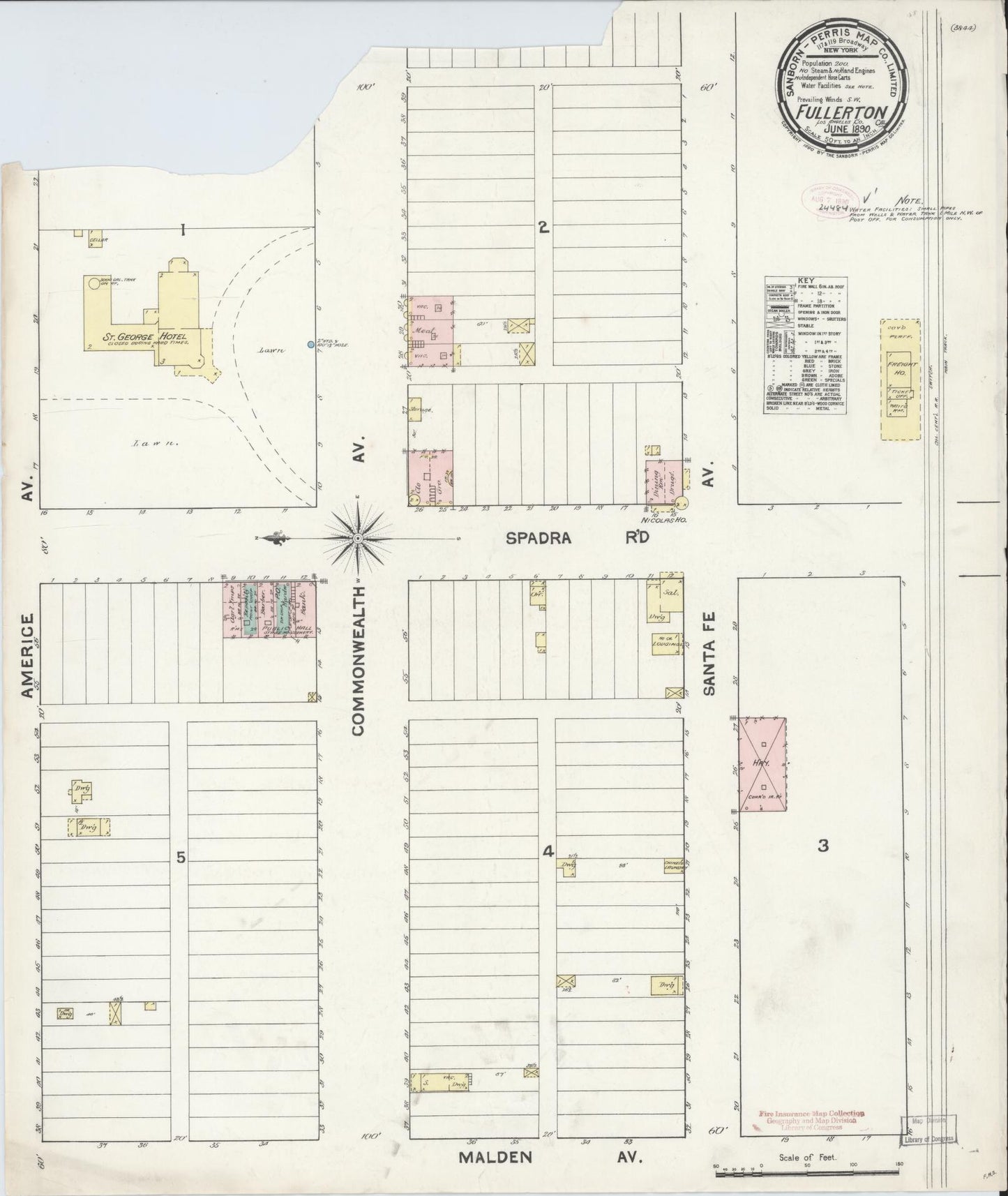 Sanborn Fire Insurance Map from Fullerton, Orange County, California (1890), Sheet #0001 - Historic Sanborn Fire Insurance Map Print, vintage old map wall art, antique decor, genealogy gift, California California map