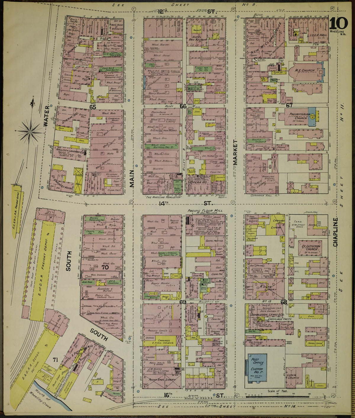 Sanborn Fire Insurance Map from Wheeling, Ohio County, West Virginia (1890), Sheet #0010 - Historic Sanborn Fire Insurance Map Print, vintage old map wall art, antique decor, genealogy gift, West Virginia West Virginia map