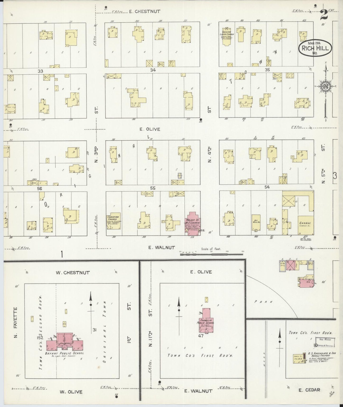 Sanborn Fire Insurance Map from Rich Hill, Bates County, Missouri (1914), Sheet #0002 - Historic Sanborn Fire Insurance Map Print, vintage old map wall art, antique decor, genealogy gift, Missouri Missouri map