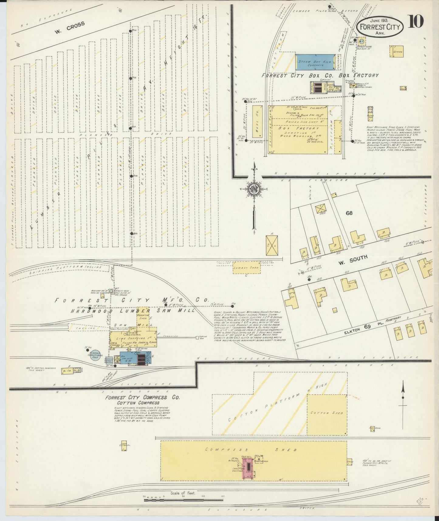Sanborn Fire Insurance Map from Forrest City, Saint Francis County, Arkansas (1913), Sheet #0010 - Historic Sanborn Fire Insurance Map Print, vintage old map wall art, antique decor, genealogy gift, Arkansas Arkansas map