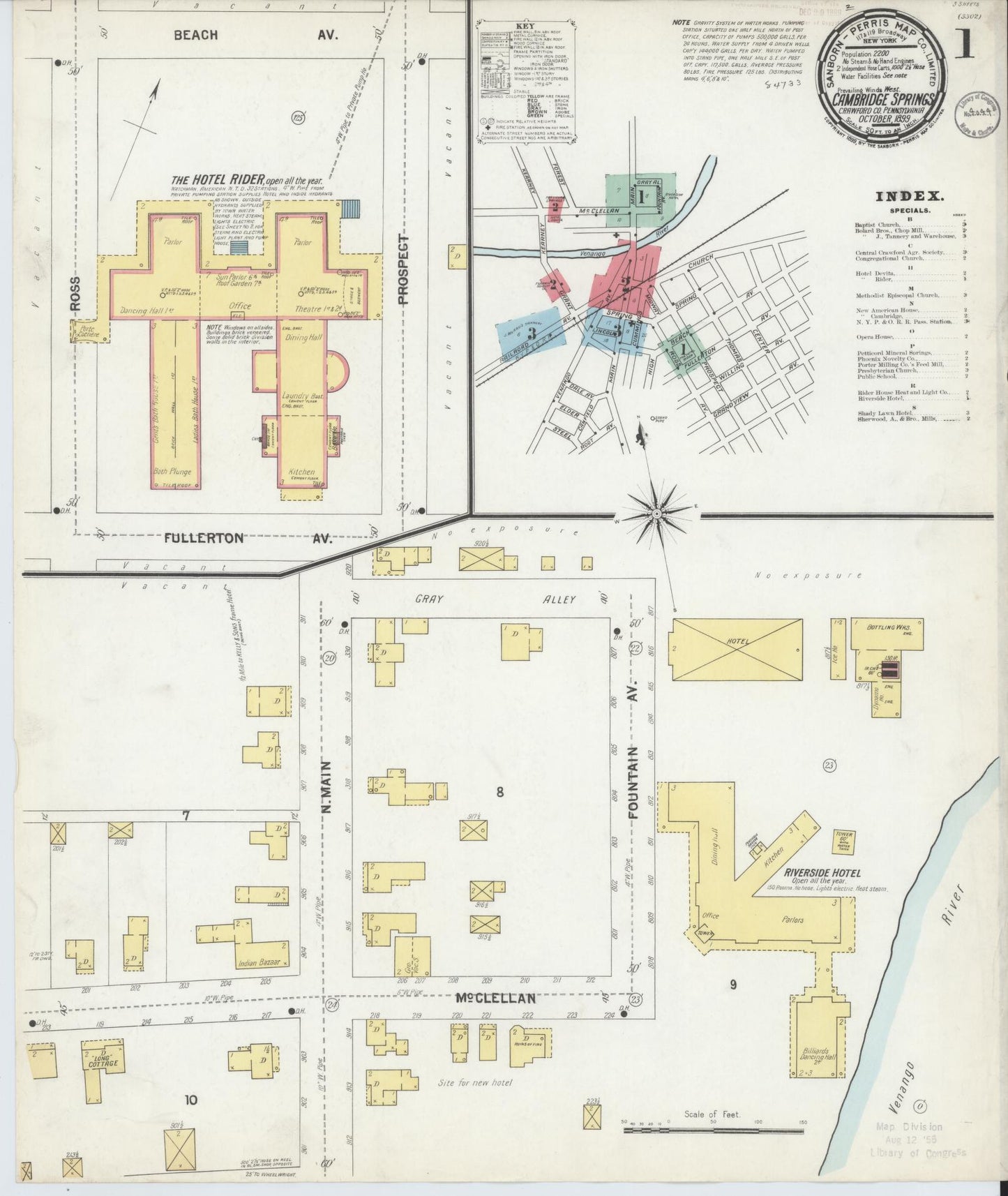 Sanborn Fire Insurance Map from Cambridge Springs, Crawford County, Pennsylvania (1899), Sheet #0001 - Historic Sanborn Fire Insurance Map Print, vintage old map wall art, antique decor, genealogy gift, Pennsylvania Pennsylvania map