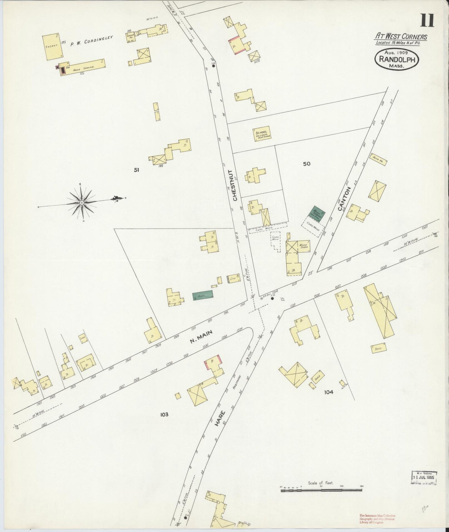 Sanborn Fire Insurance Map from Randolph, Norfolk County, Massachusetts (1909), Sheet #0011 - Complete Map Set gallery image, historic Sanborn map, vintage wall art, Massachusetts Massachusetts
