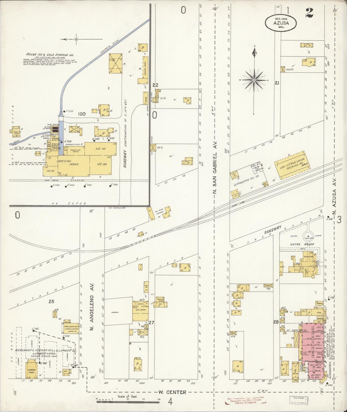 Sanborn Fire Insurance Map from Azusa, Los Angeles County, California (1906), Sheet #0002 - Historic Sanborn Fire Insurance Map Print, vintage old map wall art, antique decor, genealogy gift, California California map