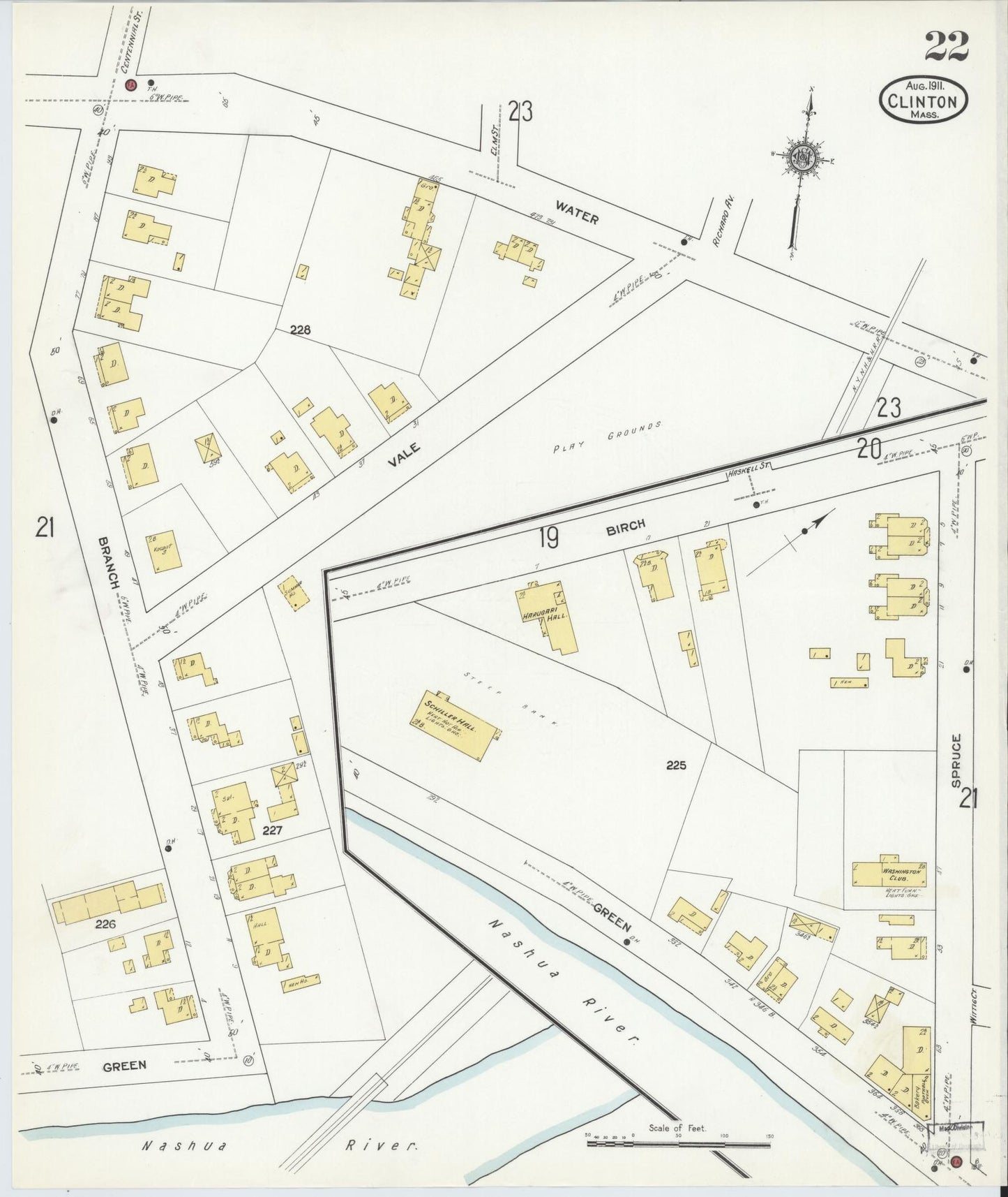 Sanborn Fire Insurance Map from Clinton, Worcester County, Massachusetts (1911), Sheet #0022 - Historic Sanborn Fire Insurance Map Print, vintage old map wall art, antique decor, genealogy gift, Massachusetts Massachusetts map