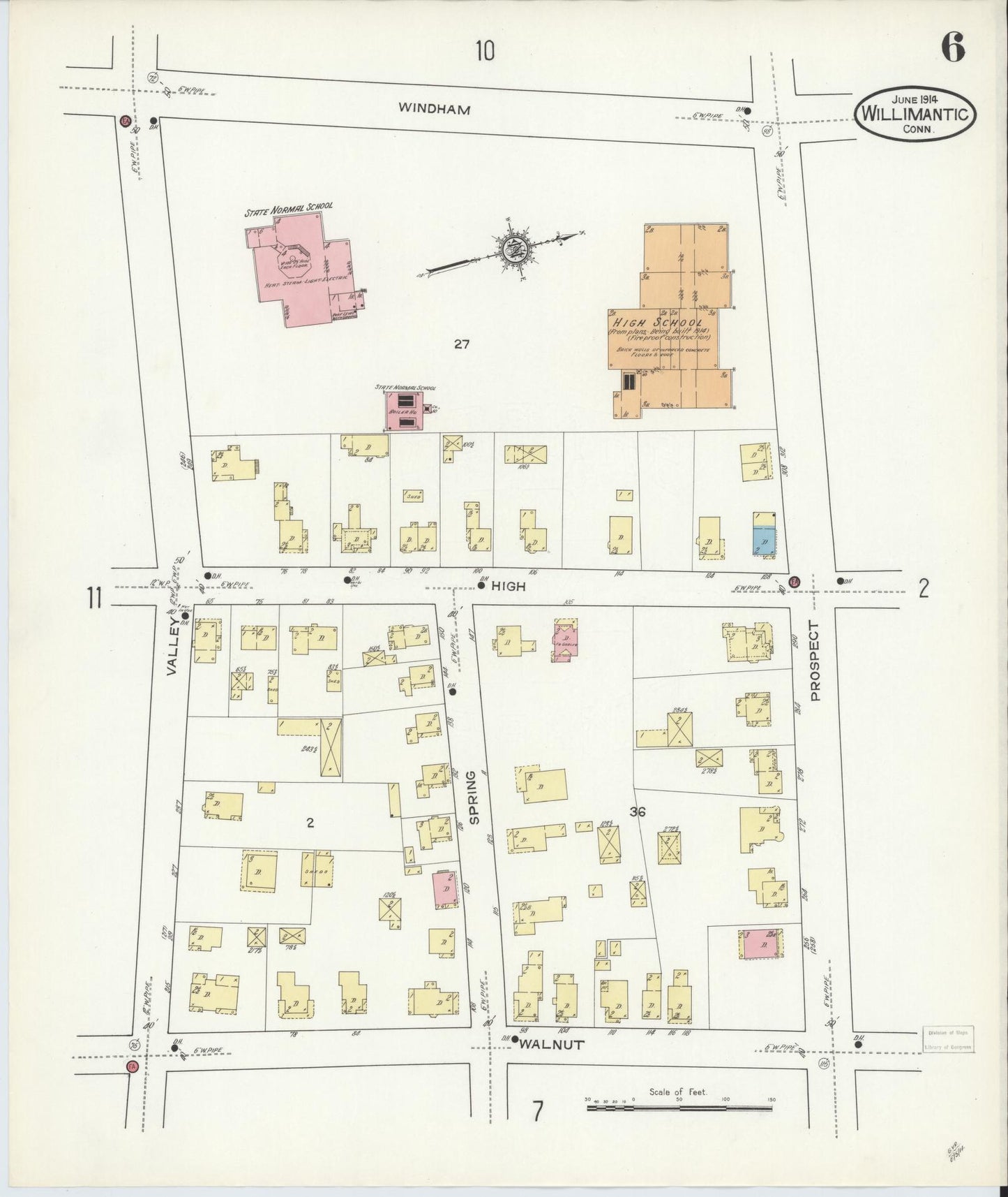 Sanborn Fire Insurance Map from Willimantic, Windham County, Connecticut (1914), Sheet #0006 - Historic Sanborn Fire Insurance Map Print, vintage old map wall art, antique decor, genealogy gift, Connecticut Connecticut map
