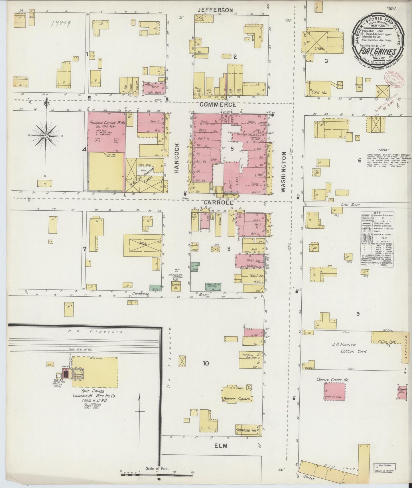 Sanborn Fire Insurance Map from Fort Gaines, Clay County, Georgia (1895), Sheet #0001 - Historic Sanborn Fire Insurance Map Print, vintage old map wall art, antique decor, genealogy gift, Georgia Georgia map