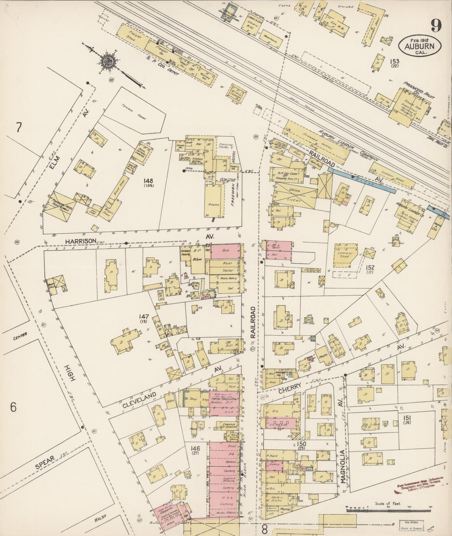 Sanborn Fire Insurance Map from Auburn, Placer County, California (1912), Sheet #0009 - Historic Sanborn Fire Insurance Map Print, vintage old map wall art, antique decor, genealogy gift, California California map