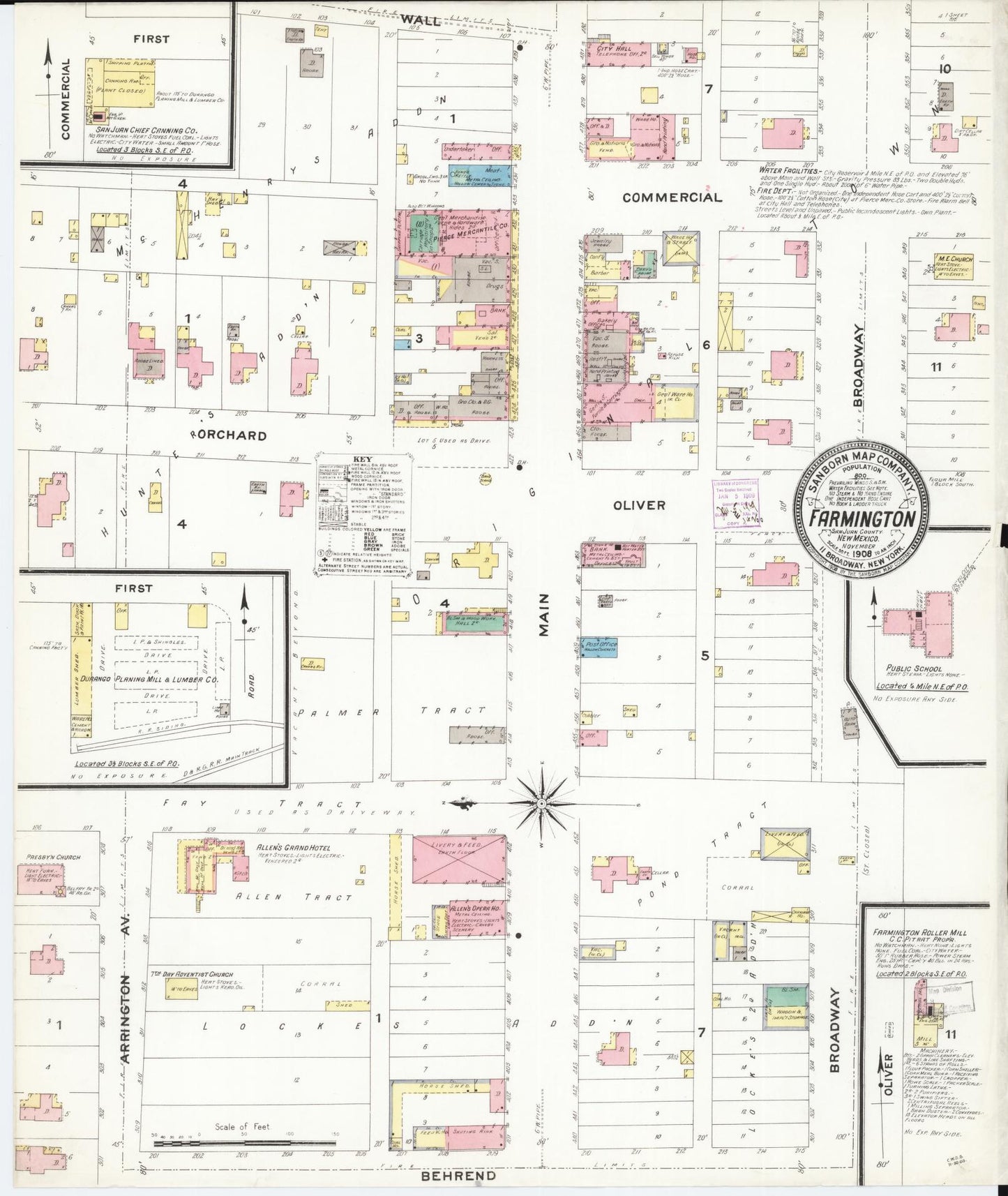 Sanborn Fire Insurance Map from Farmington, San Juan County, New Mexico (1908), Sheet #0001 - Historic Sanborn Fire Insurance Map Print, vintage old map wall art, antique decor, genealogy gift, New Mexico New Mexico map