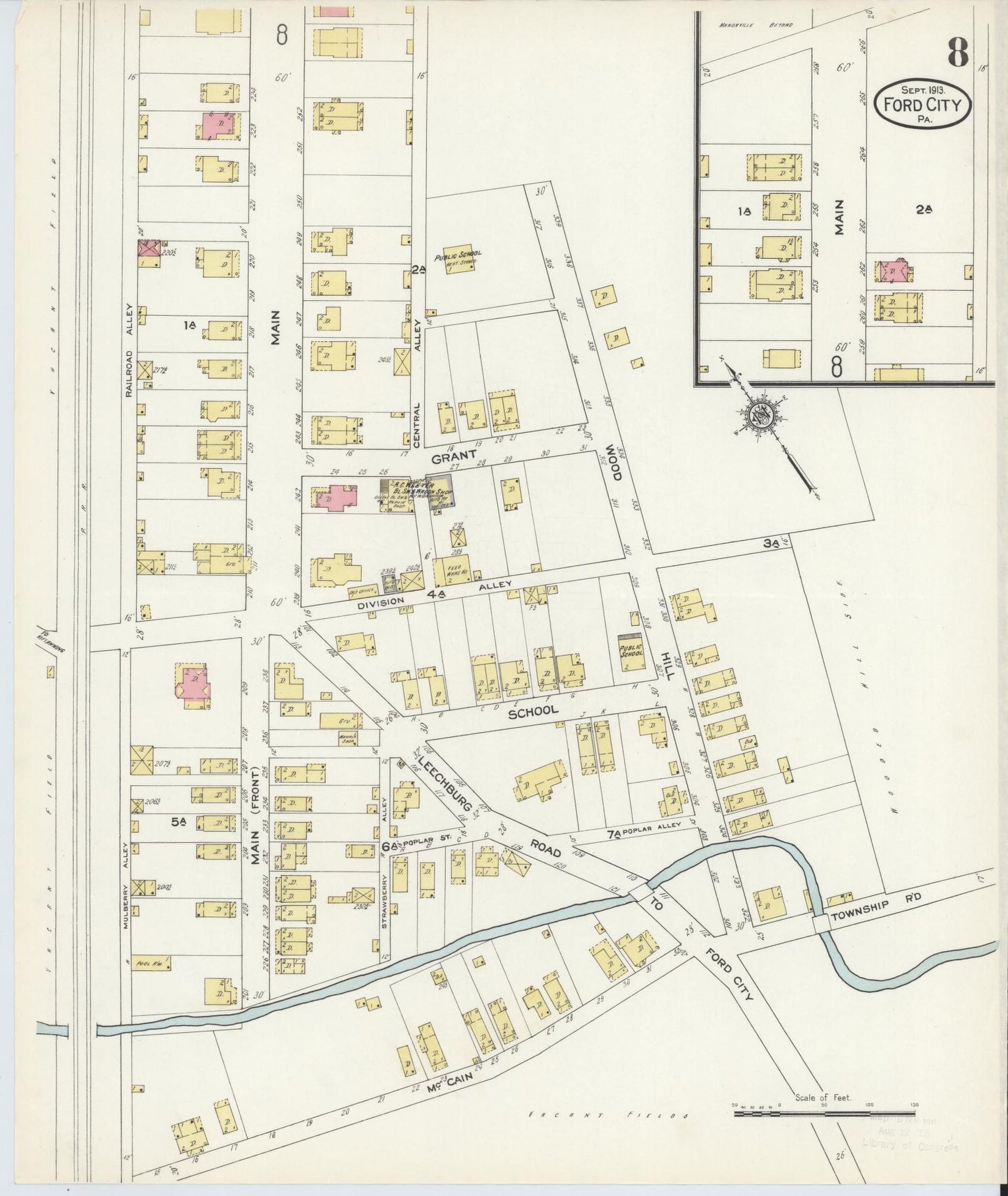 Sanborn Fire Insurance Map from Ford City, Armstrong County, Pennsylvania (1913), Sheet #0008 - Historic Sanborn Fire Insurance Map Print, vintage old map wall art, antique decor, genealogy gift, Pennsylvania Pennsylvania map