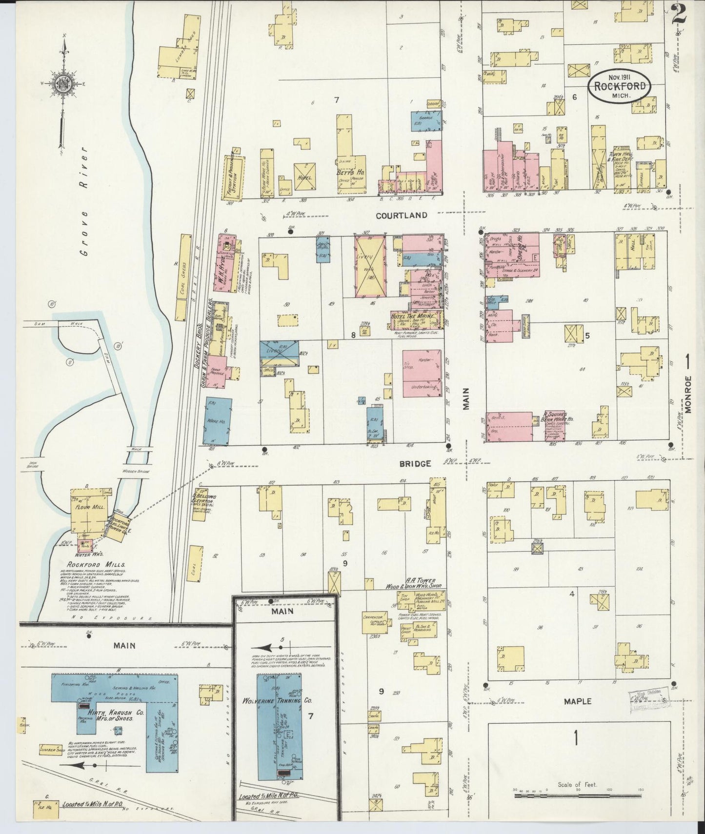 Sanborn Fire Insurance Map from Rockford, Kent County, Michigan (1911), Sheet #0002 - Complete Map Set gallery image, historic Sanborn map, vintage wall art, Michigan Michigan