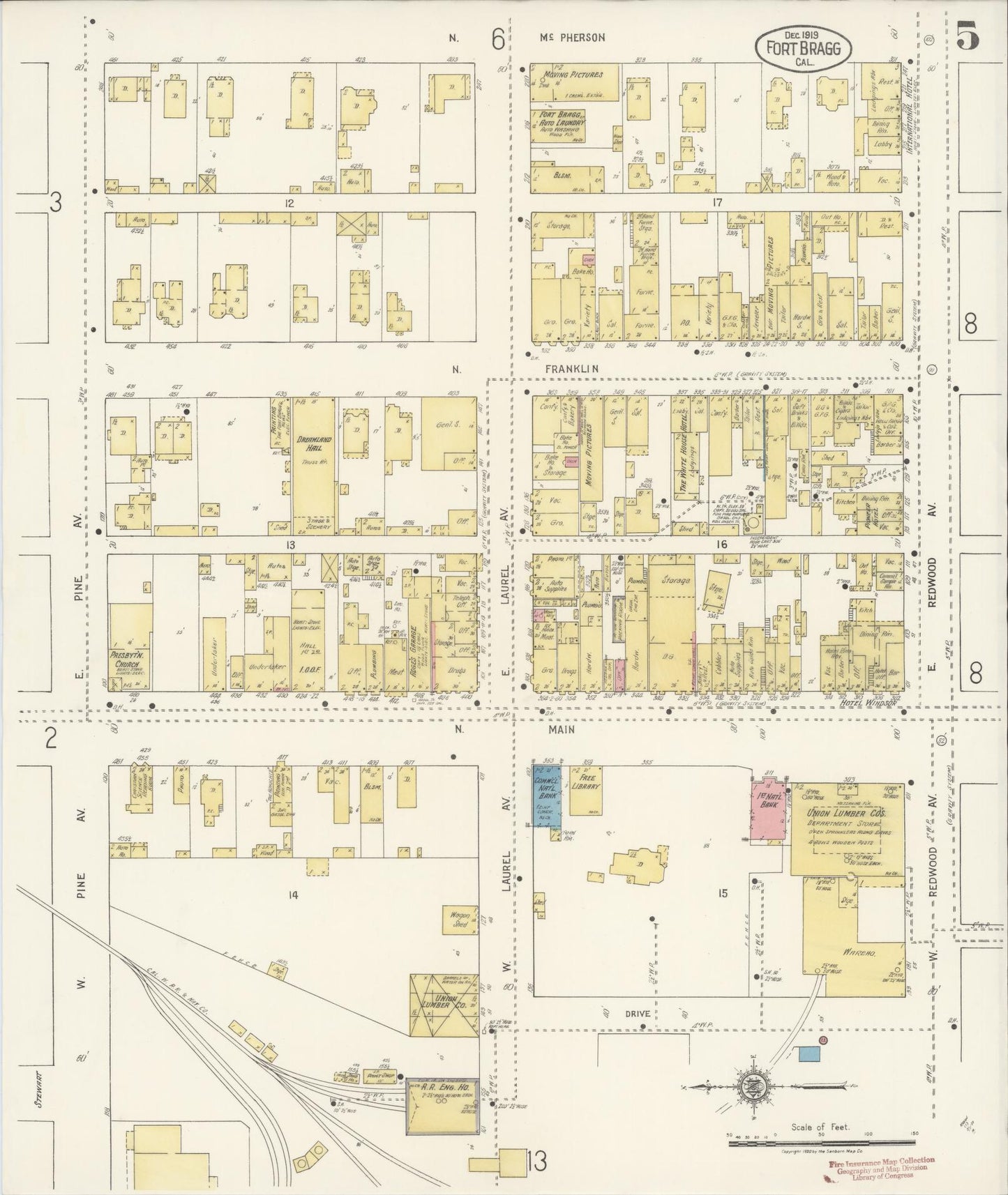 Sanborn Fire Insurance Map from Fort Bragg, Mendocino County, California (1919), Sheet #0005 - Historic Sanborn Fire Insurance Map Print, vintage old map wall art, antique decor, genealogy gift, California California map