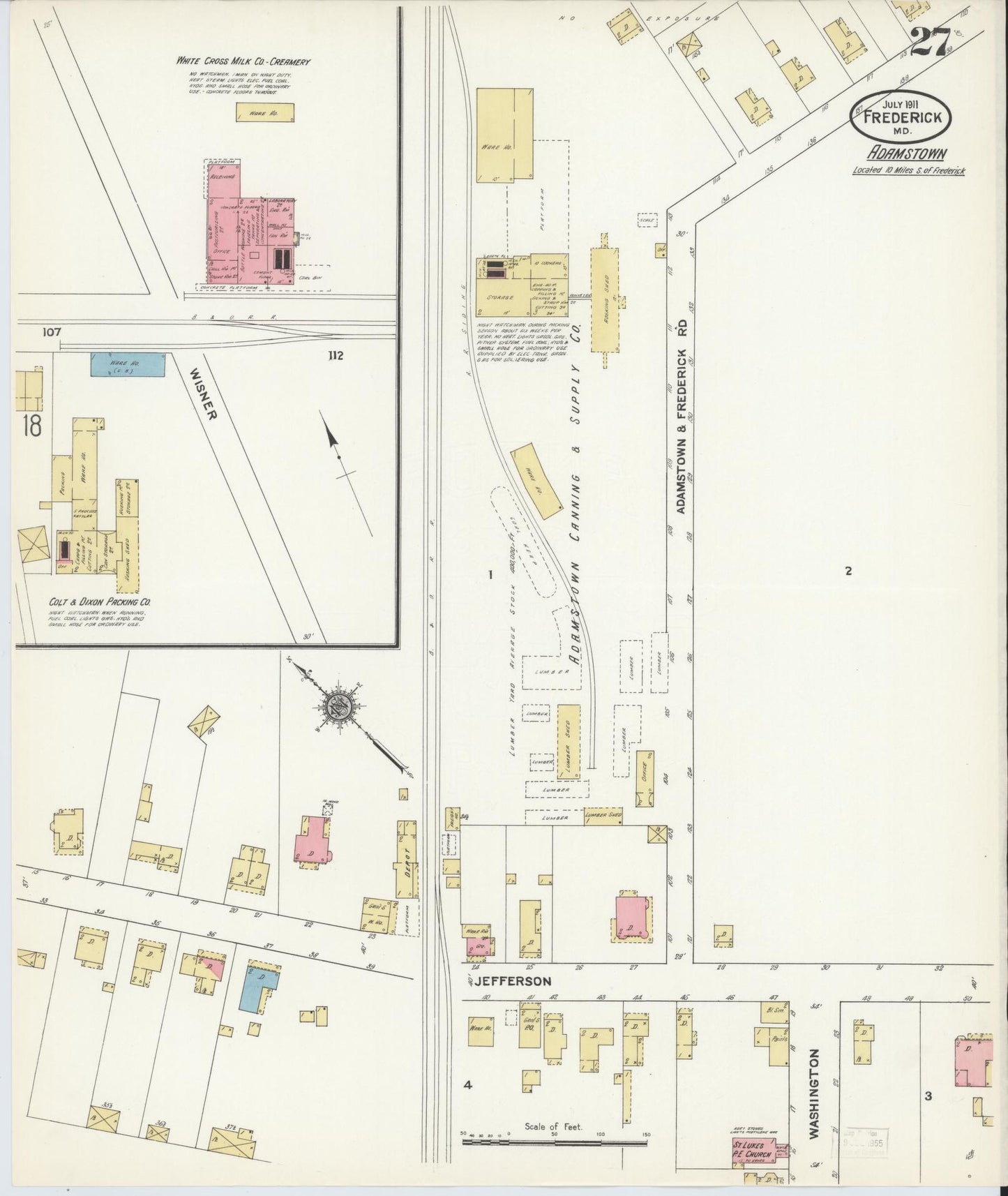 Sanborn Fire Insurance Map from Frederick, Frederick County, Maryland (1911), Sheet #0027 - Historic Sanborn Fire Insurance Map Print, vintage old map wall art