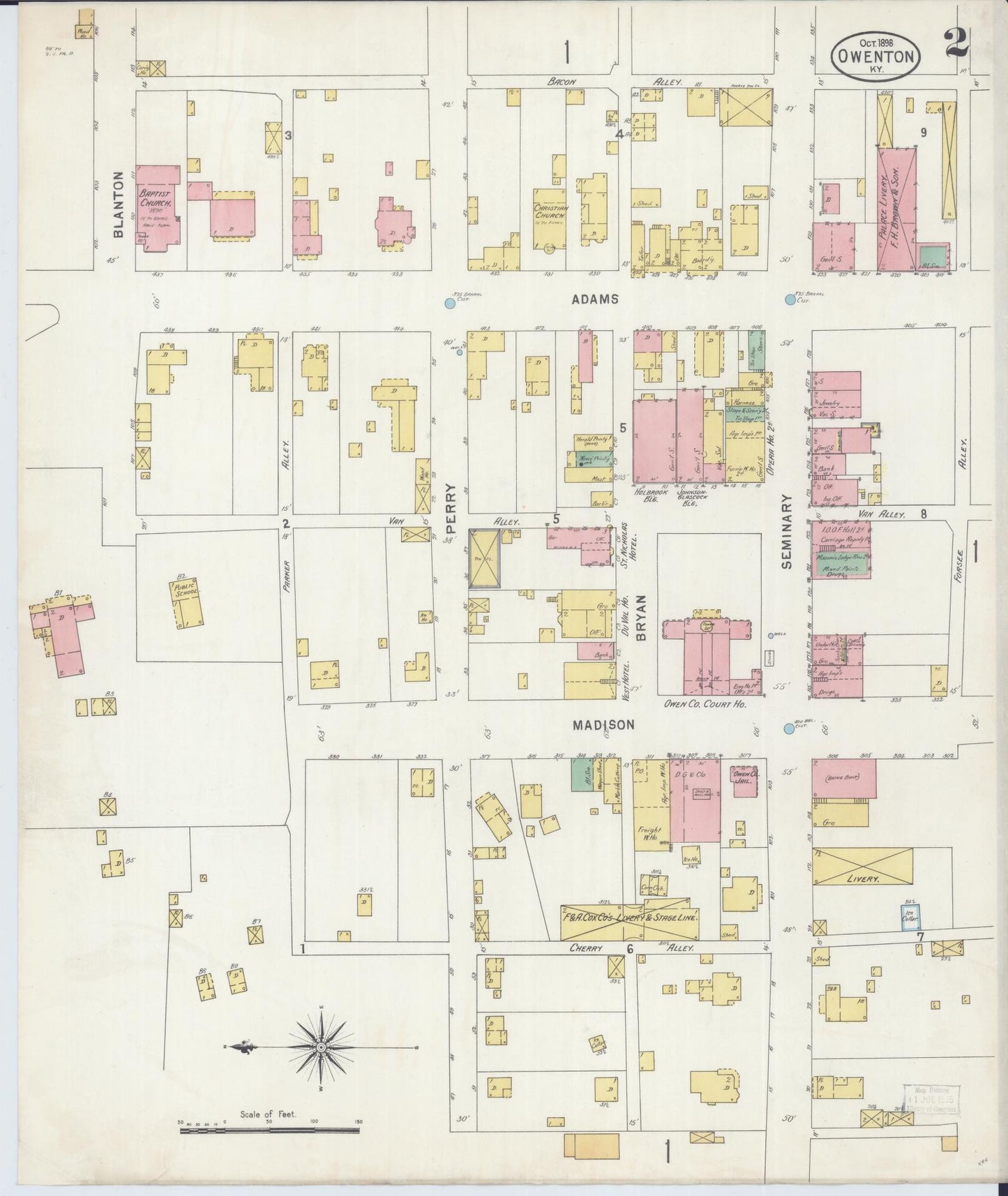 Sanborn Fire Insurance Map from Owenton, Owen County, Kentucky (1898), Sheet #0002 - Complete Map Set gallery image, historic Sanborn map, vintage wall art, Kentucky Kentucky