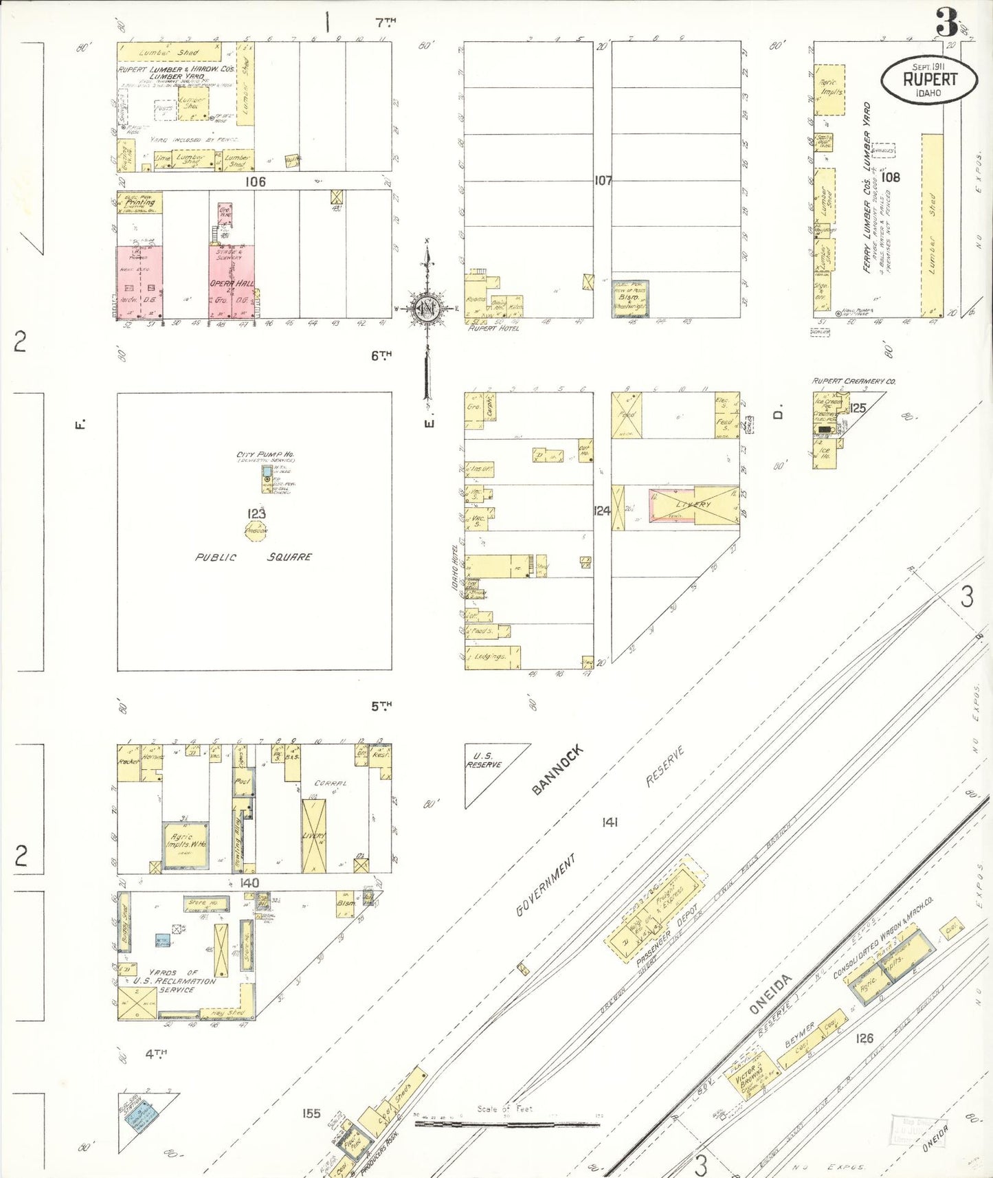 Sanborn Fire Insurance Map from Rupert, Minidoka County, Idaho (1911), Sheet #0003 - Complete Map Set gallery image, historic Sanborn map, vintage wall art, Idaho Idaho