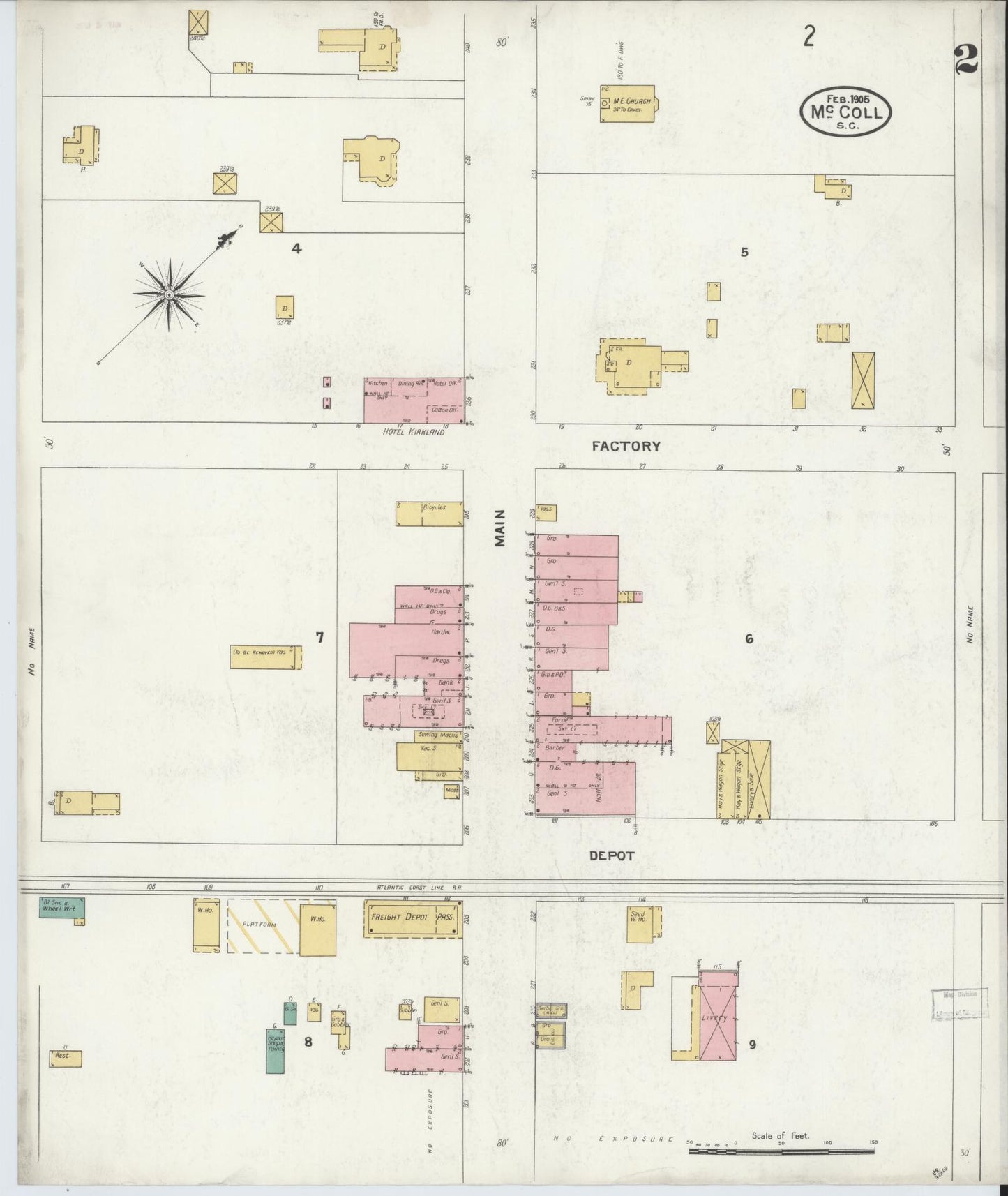 Sanborn Fire Insurance Map from McColl, Marlboro County, South Carolina (1905), Sheet #0002 - Historic Sanborn Fire Insurance Map Print, vintage old map wall art, antique decor, genealogy gift, South Carolina South Carolina map