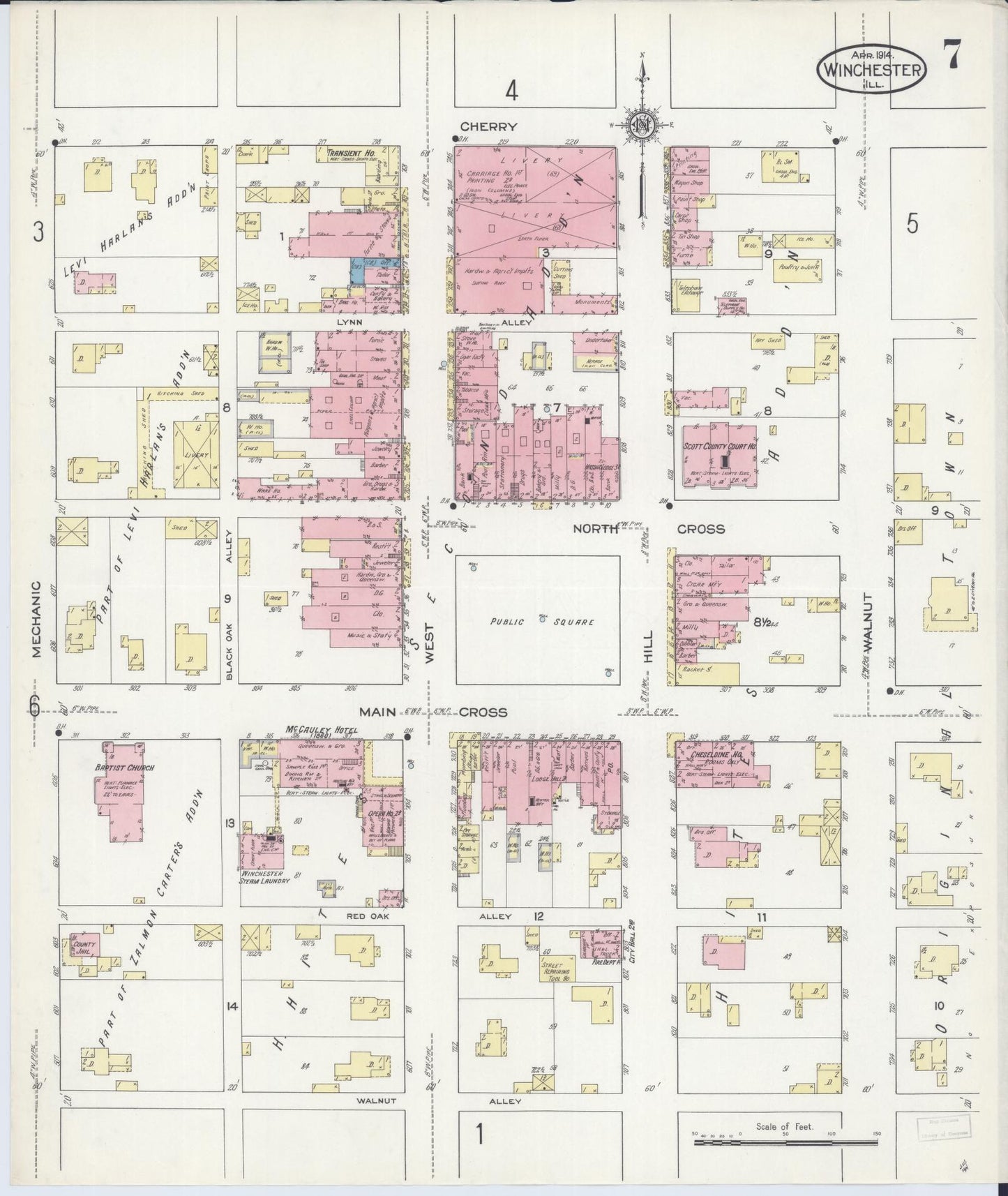Sanborn Fire Insurance Map from Winchester, Scott County, Illinois (1914), Sheet #0007 - Complete Map Set gallery image, historic Sanborn map, vintage wall art, Illinois Illinois