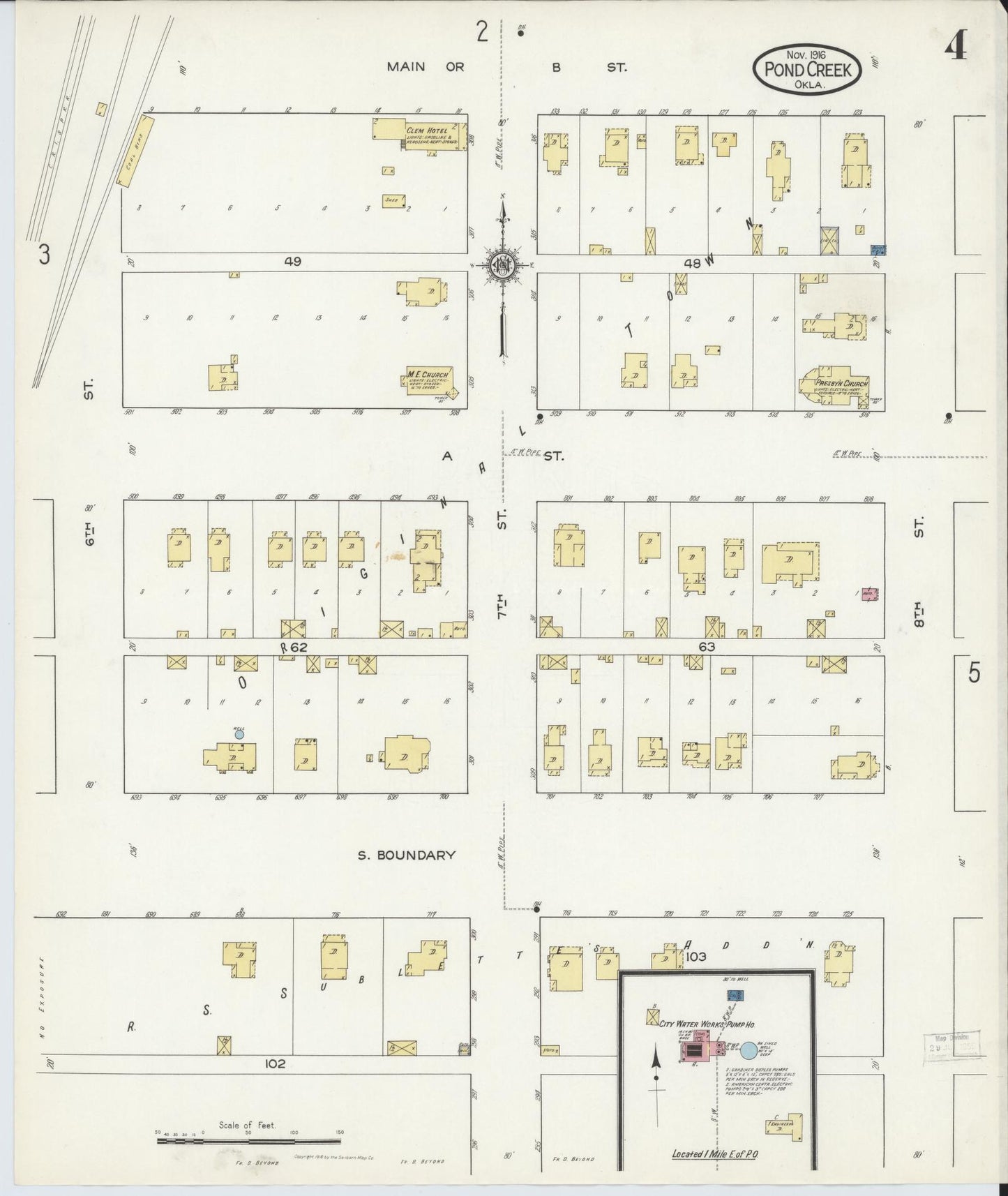 Sanborn Fire Insurance Map from Pond Creek, Grant County, Oklahoma (1916), Sheet #0004 - Historic Sanborn Fire Insurance Map Print, vintage old map wall art, antique decor, genealogy gift, Oklahoma Oklahoma map