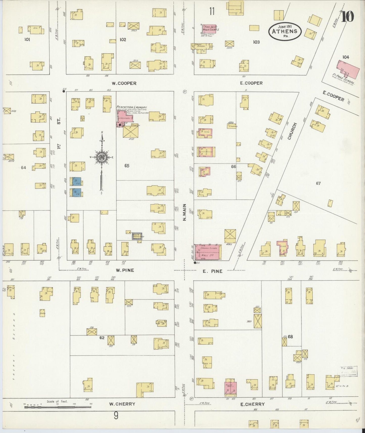 Sanborn Fire Insurance Map from Athens, Bradford County, Pennsylvania (1911), Sheet #0010 - Historic Sanborn Fire Insurance Map Print, vintage old map wall art, antique decor, genealogy gift, Pennsylvania Pennsylvania map