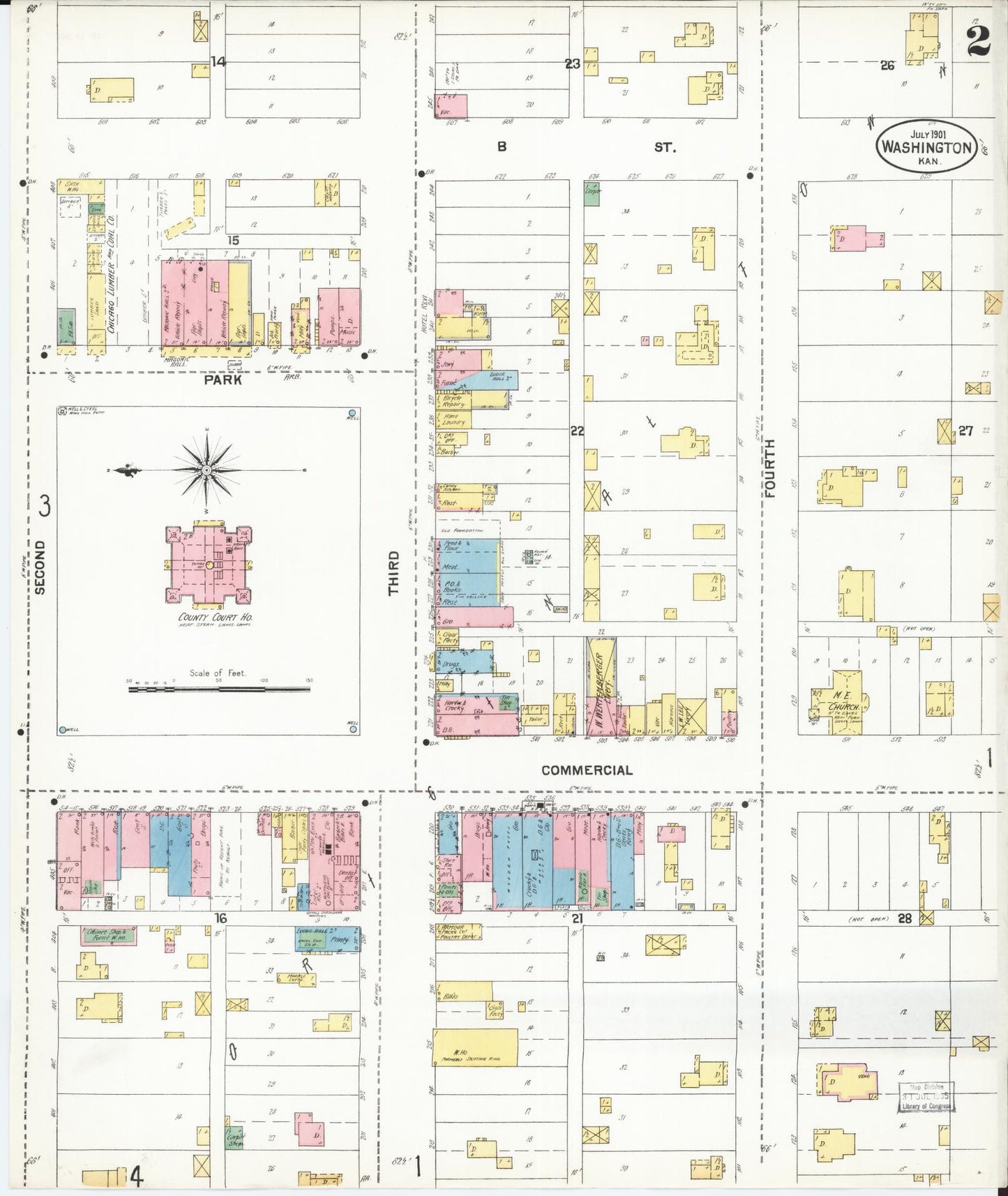 Sanborn Fire Insurance Map from Washington, Washington County, Kansas (1901), Sheet #0002 - Historic Sanborn Fire Insurance Map Print, vintage old map wall art, antique decor, genealogy gift, Kansas Kansas map