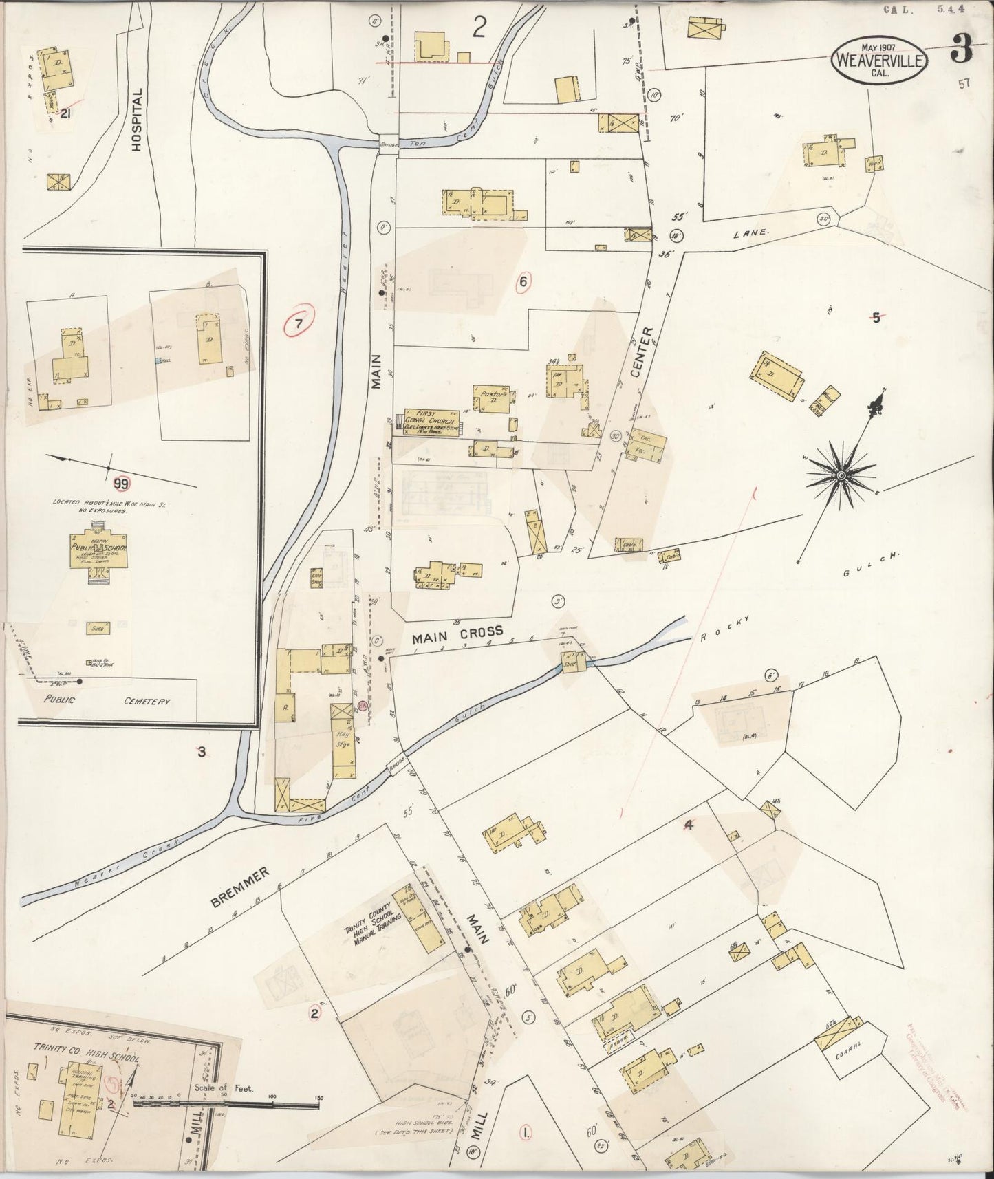 Sanborn Fire Insurance Map from Weaverville, Trinity County, California (1930), Sheet #0003 - Complete Map Set gallery image, historic Sanborn map, vintage wall art, California California