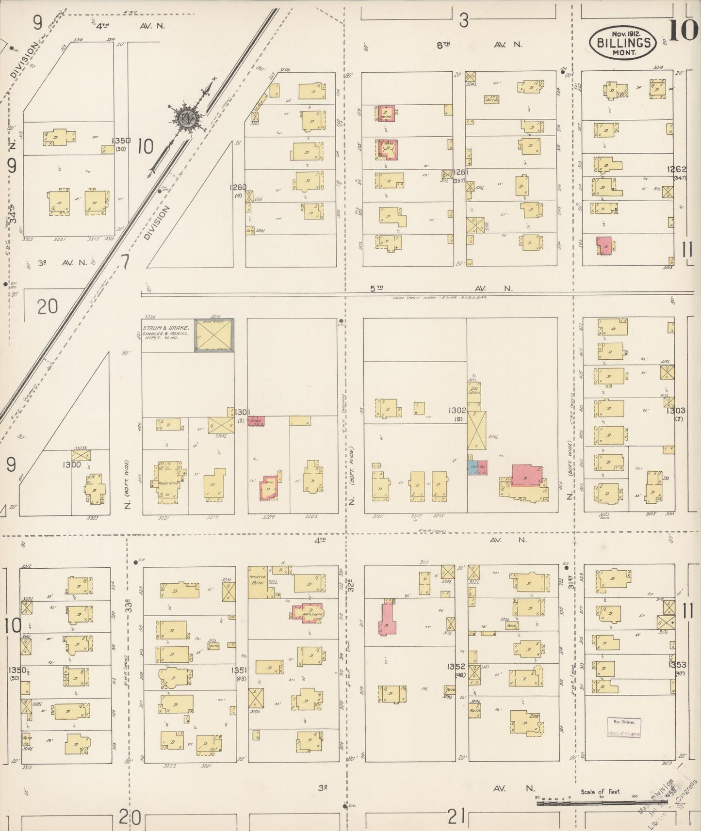 Sanborn Fire Insurance Map from Billings, Yellowstone County, Montana (1912), Sheet #0010 - Historic Sanborn Fire Insurance Map Print, vintage old map wall art, antique decor, genealogy gift, Montana Montana map
