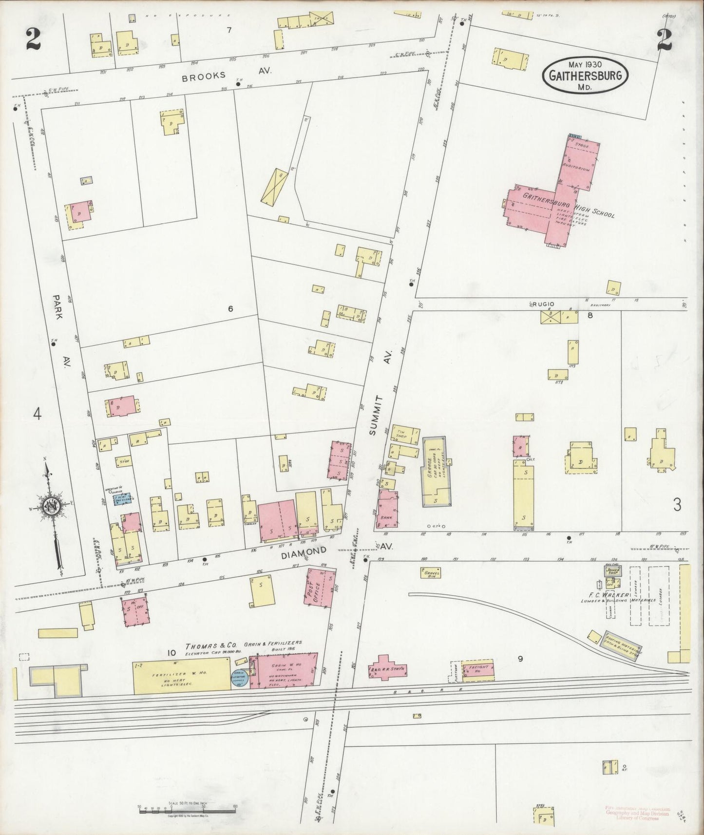 Sanborn Fire Insurance Map from Gaithersburg, Montgomery County, Maryland (1930), Sheet #0002 - Historic Sanborn Fire Insurance Map Print, vintage old map wall art