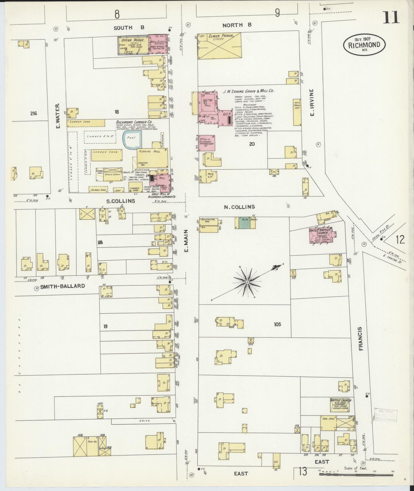 Sanborn Fire Insurance Map from Richmond, Madison County, Kentucky (1907), Sheet #0011 - Historic Sanborn Fire Insurance Map Print, vintage old map wall art, antique decor, genealogy gift, Kentucky Kentucky map