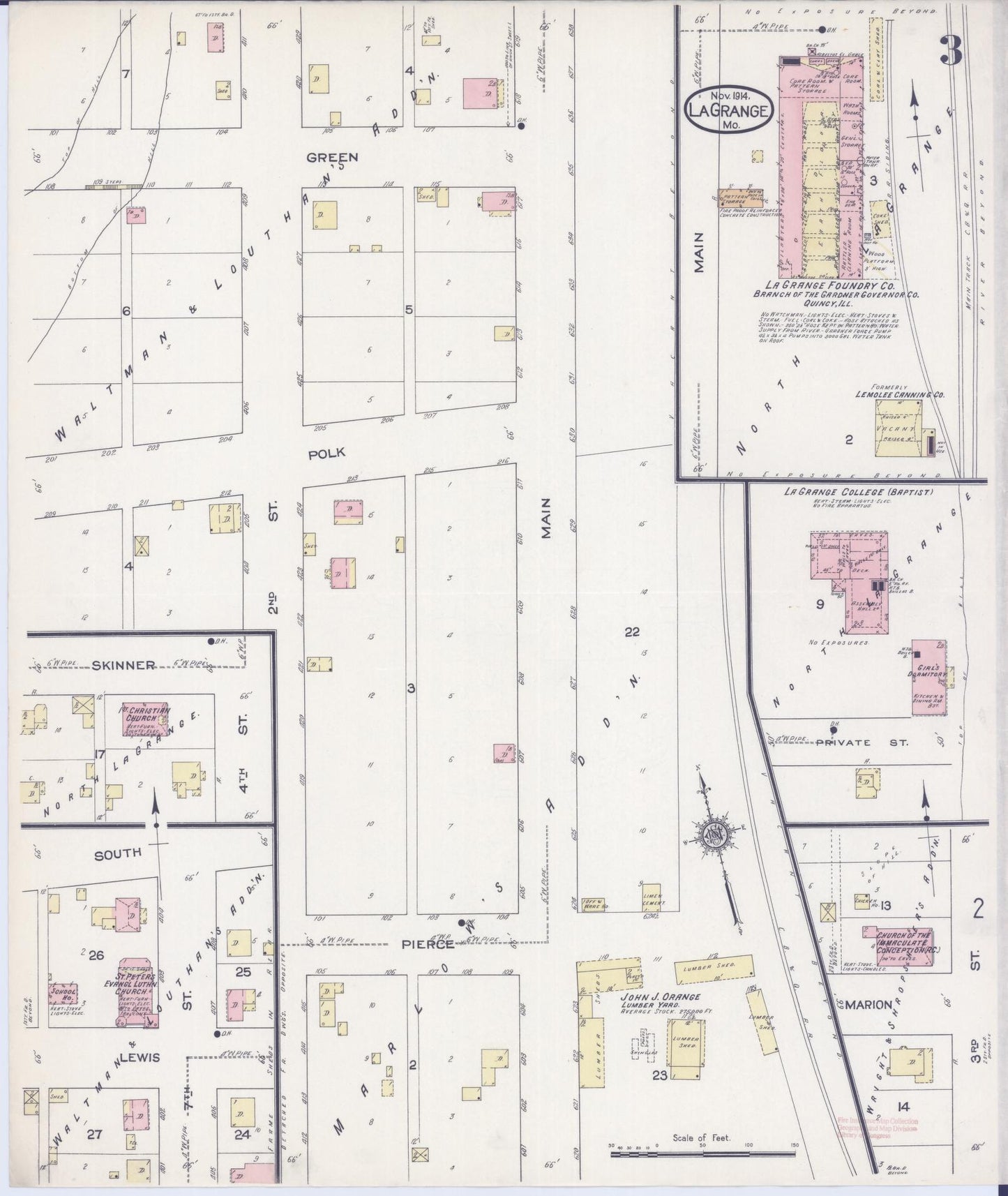 Sanborn Fire Insurance Map from La Grange, Lewis County, Missouri (1914), Sheet #0003 - Historic Sanborn Fire Insurance Map Print, vintage old map wall art, antique decor, genealogy gift, Missouri Missouri map