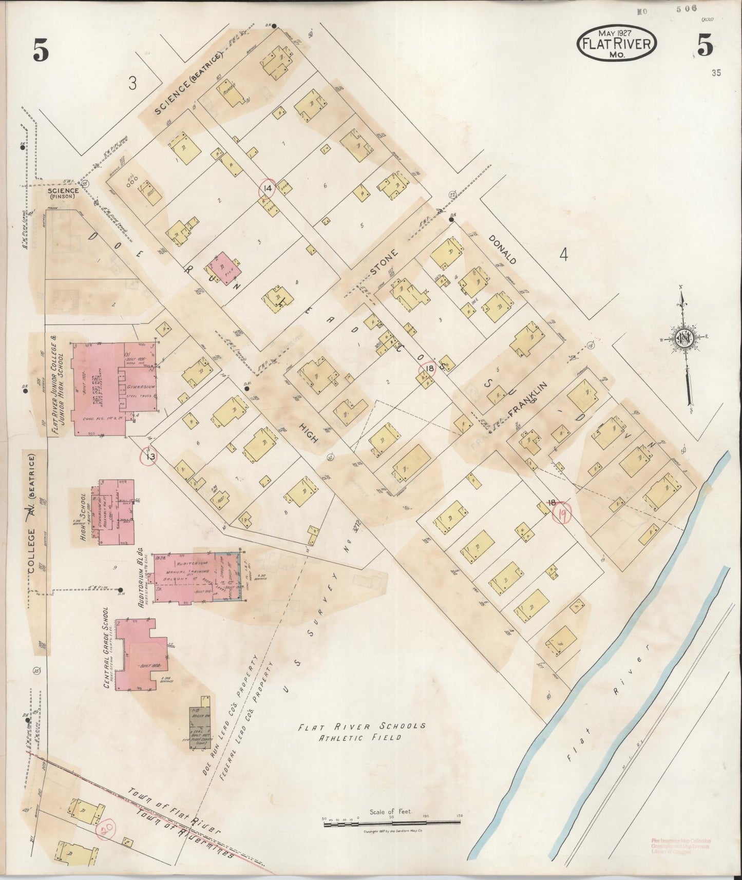 Sanborn Fire Insurance Map from Flat River, Saint Francois County, Missouri (1938), Sheet #0005 - Historic Sanborn Fire Insurance Map Print, vintage old map wall art, antique decor, genealogy gift, Missouri Missouri map