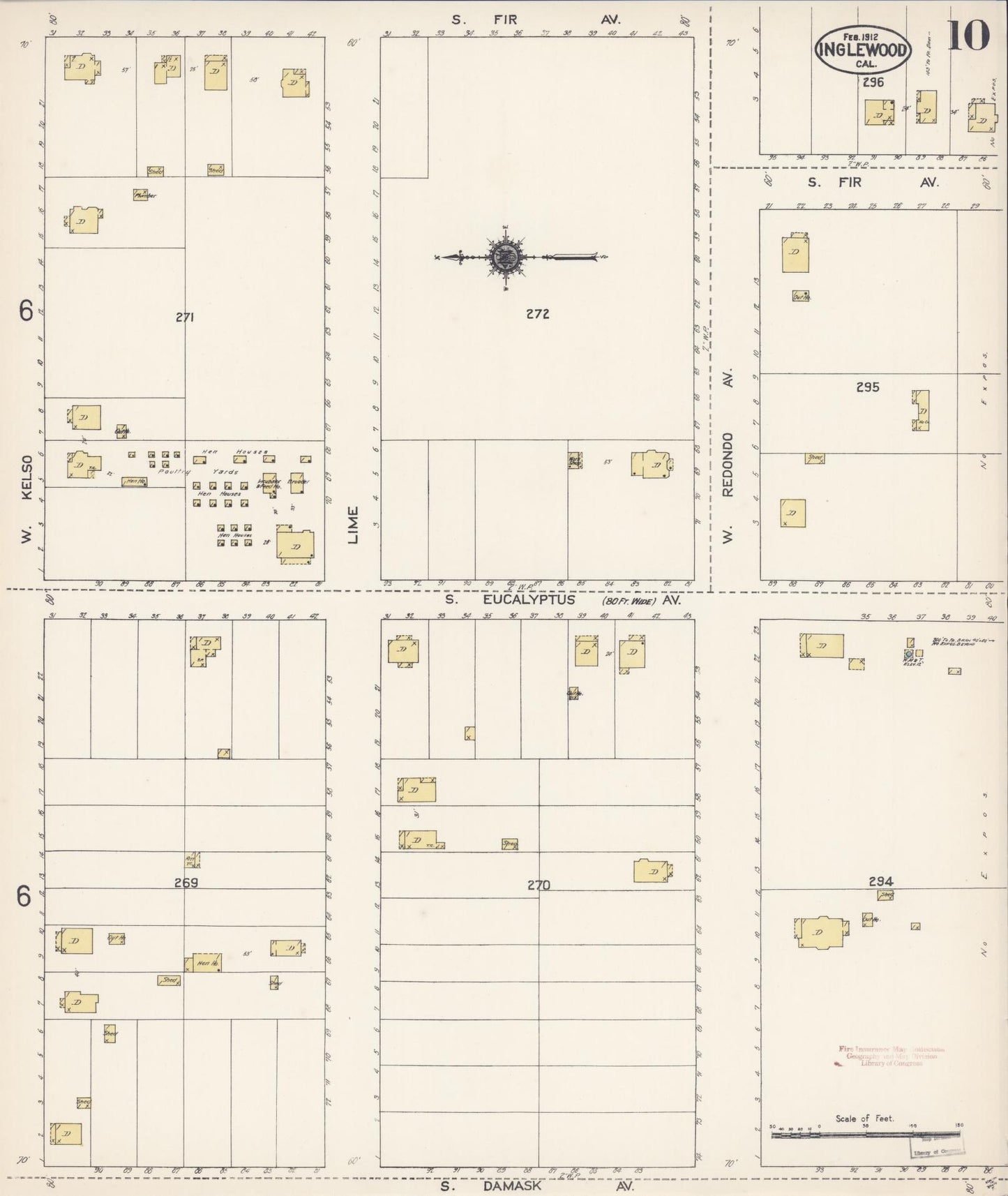 Sanborn Fire Insurance Map from Inglewood, Los Angeles County, California (1912), Sheet #0010 - Historic Sanborn Fire Insurance Map Print, vintage old map wall art, antique decor, genealogy gift, California California map