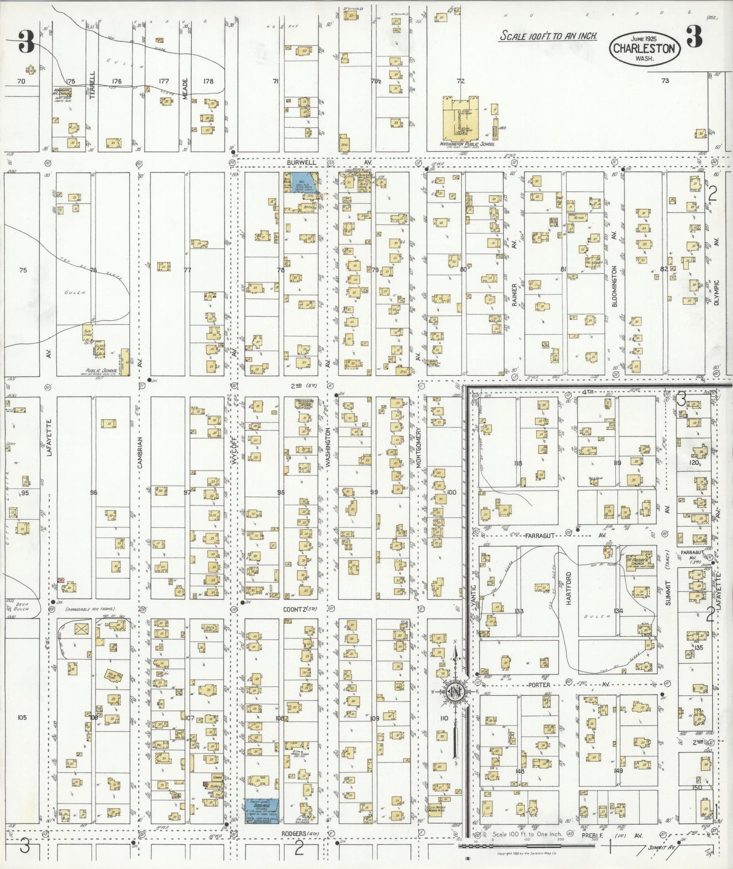 Sanborn Fire Insurance Map from Charleston, Kitsap County, Washington (1925), Sheet #0003 - Historic Sanborn Fire Insurance Map Print, vintage old map wall art, antique decor, genealogy gift, Washington Washington map
