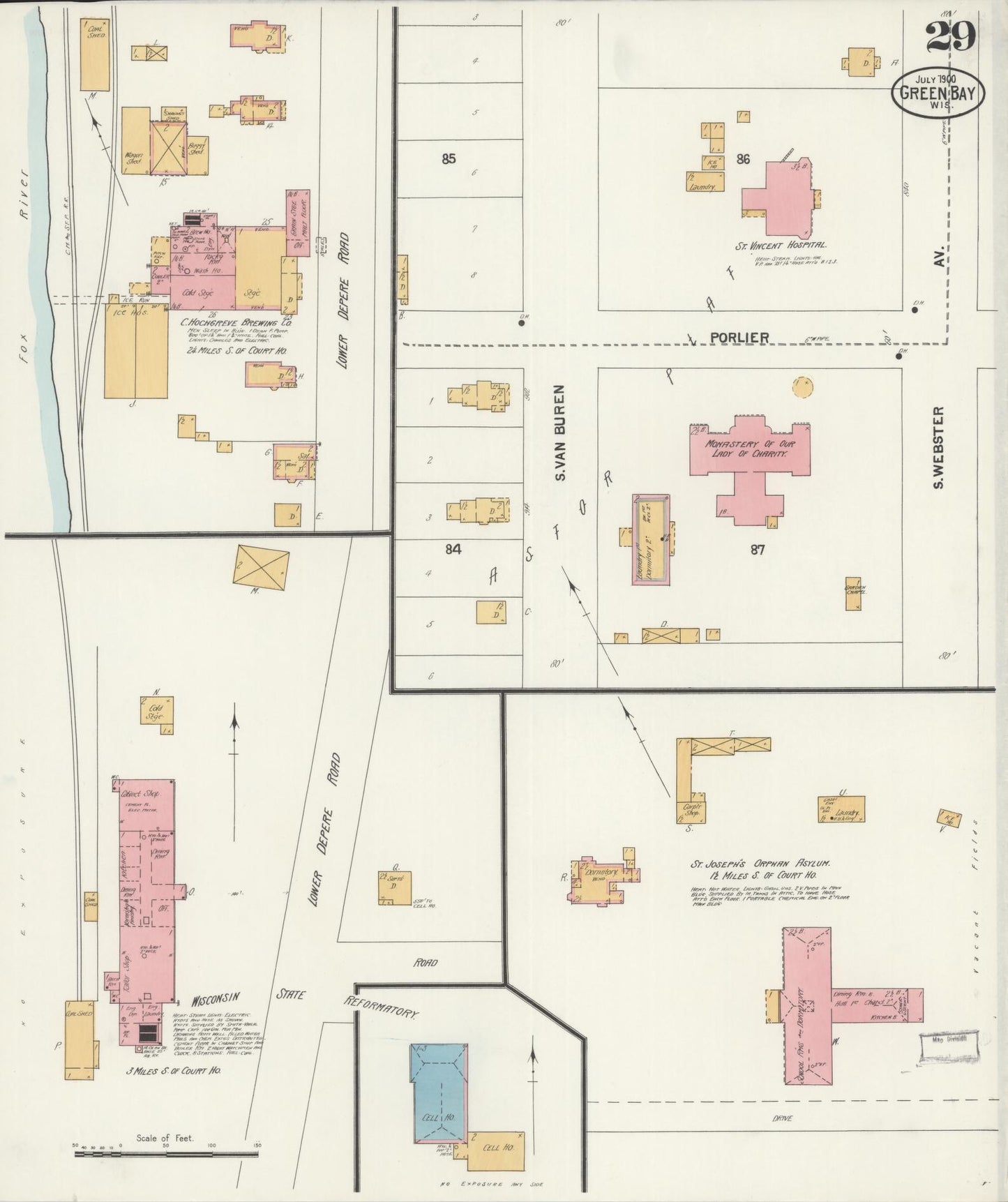 Sanborn Fire Insurance Map from Green Bay, Brown County, Wisconsin (1900), Sheet #0029 - Historic Sanborn Fire Insurance Map Print, vintage old map wall art, antique decor, genealogy gift, Wisconsin Wisconsin map