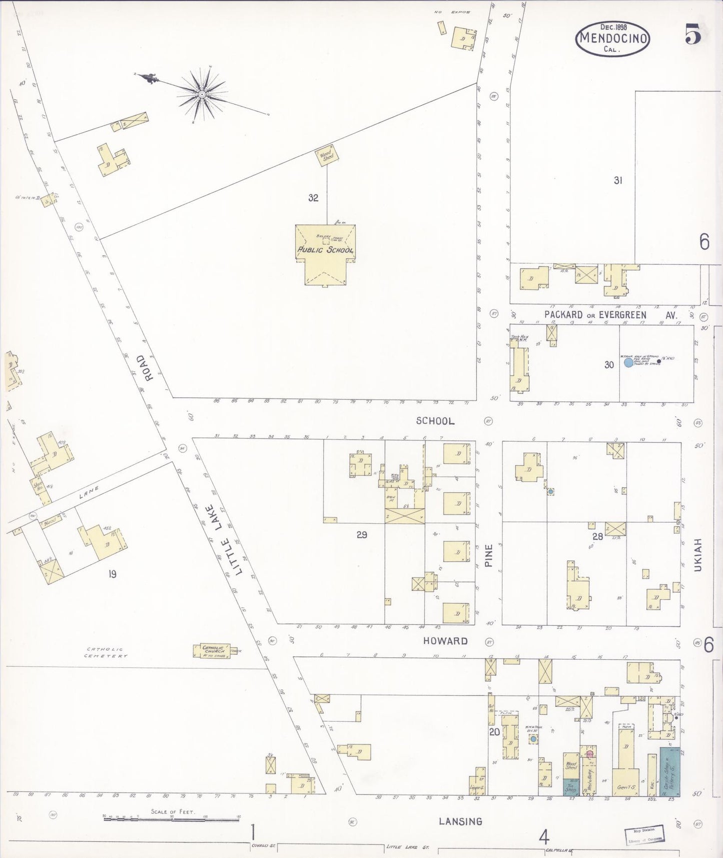 Sanborn Fire Insurance Map from Mendocino, Mendocino County, California (1898), Sheet #0005 - Historic Sanborn Fire Insurance Map Print, vintage old map wall art, antique decor, genealogy gift, California California map