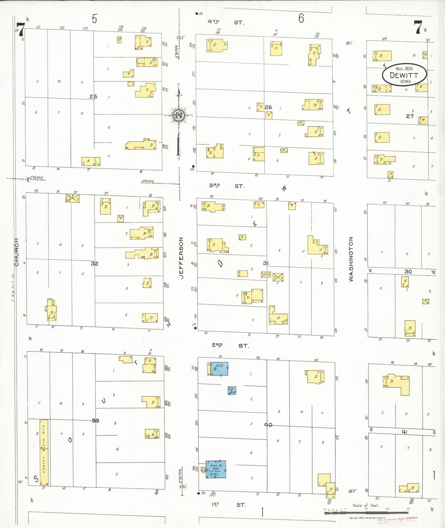 Sanborn Fire Insurance Map from De Witt, Clinton County, Iowa (1926), Sheet #0007 - Historic Sanborn Fire Insurance Map Print, vintage old map wall art