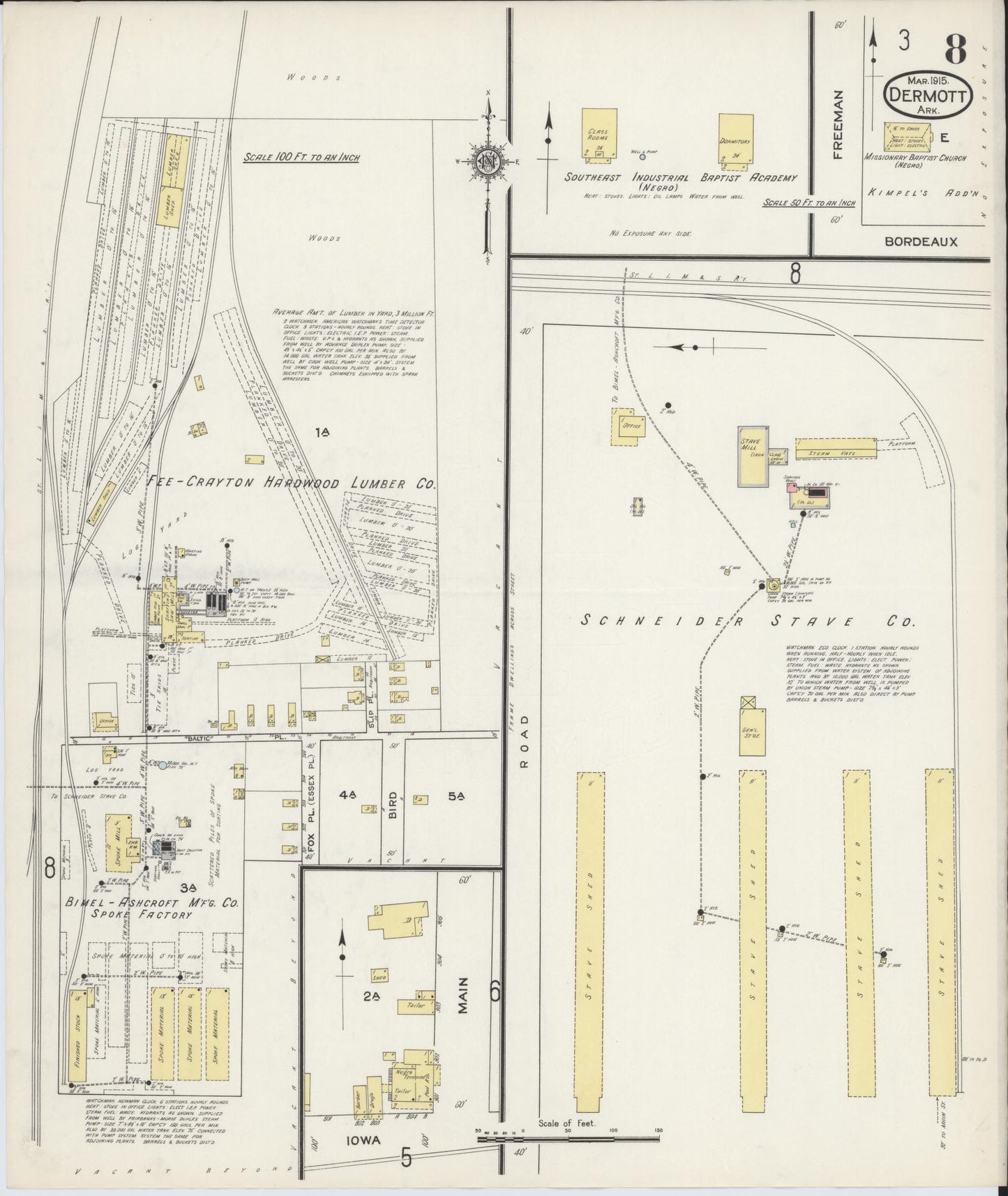 Sanborn Fire Insurance Map from Dermott, Chicot County, Arkansas (1915), Sheet #0008 - Historic Sanborn Fire Insurance Map Print, vintage old map wall art, antique decor, genealogy gift, Arkansas Arkansas map