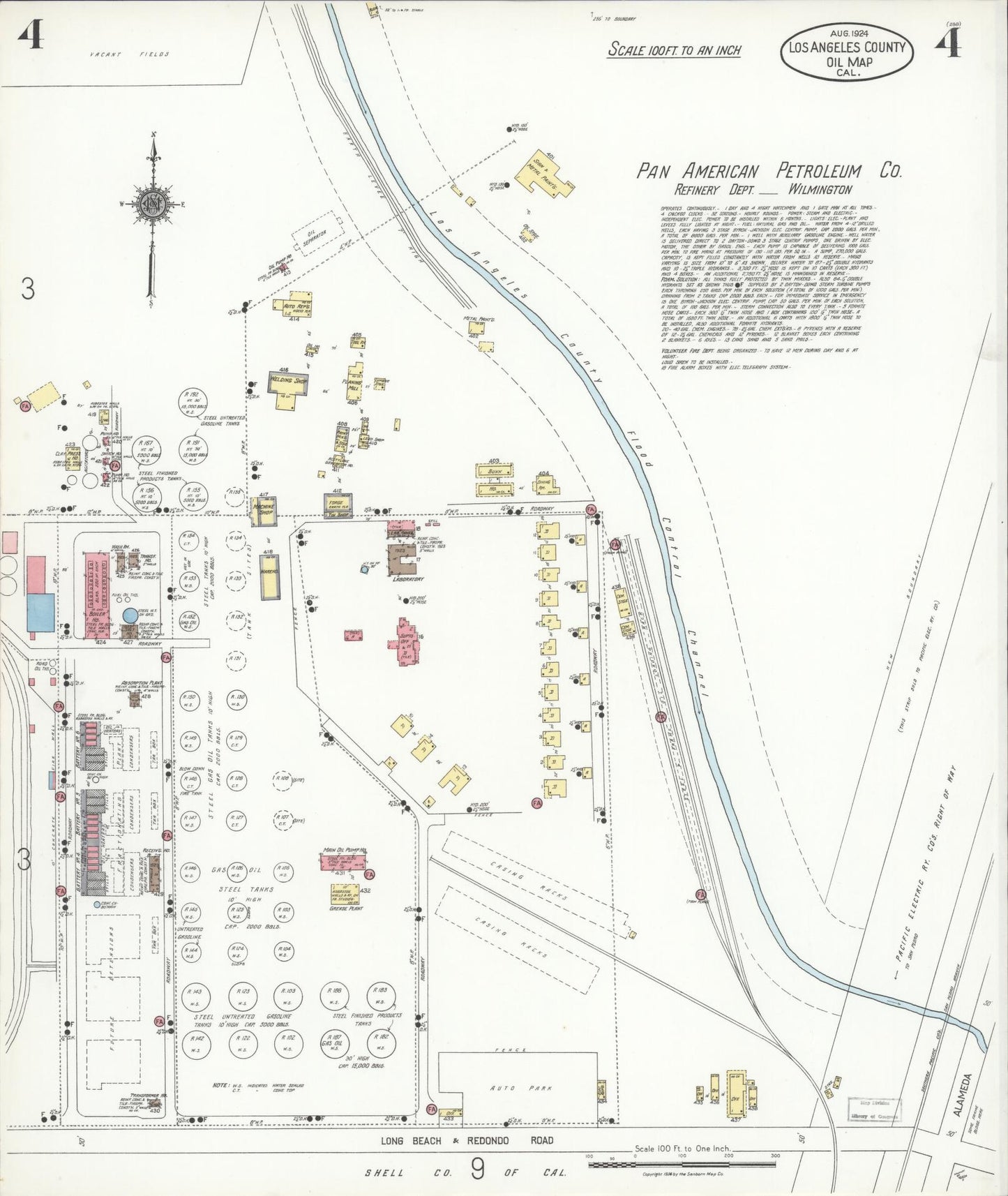 Sanborn Fire Insurance Map from Los Angeles Co., Los Angeles County, California (1924), Sheet #0004 - Historic Sanborn Fire Insurance Map Print, vintage old map wall art, antique decor, genealogy gift, California California map