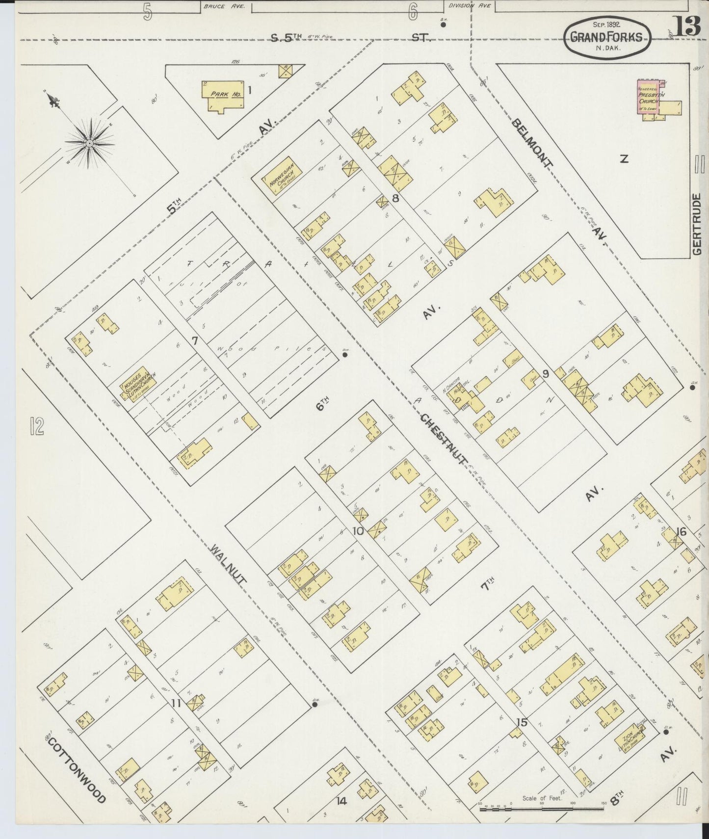 Sanborn Fire Insurance Map from Grand Forks, Grand Forks County, North Dakota (1892), Sheet #0013 - Historic Sanborn Fire Insurance Map Print, vintage old map wall art, antique decor, genealogy gift, North Dakota North Dakota map