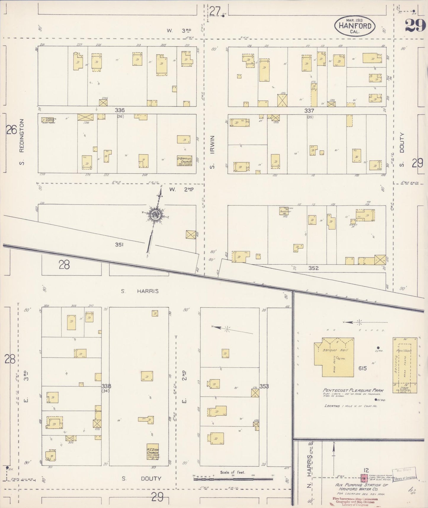 Sanborn Fire Insurance Map from Hanford, Kings County, California (1913), Sheet #0029 - Historic Sanborn Fire Insurance Map Print, vintage old map wall art, antique decor, genealogy gift, California California map