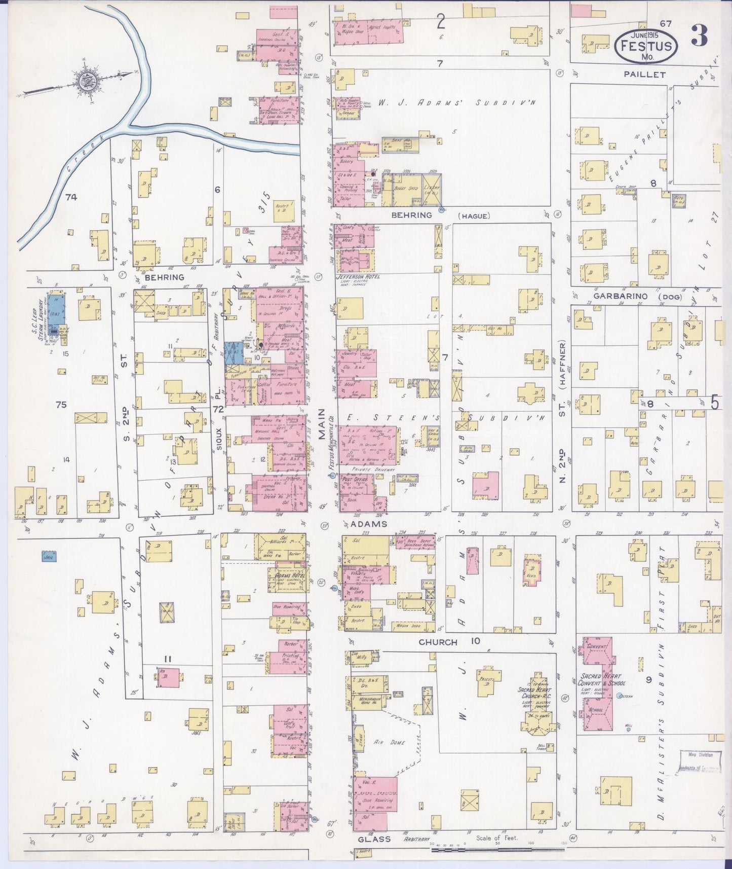 Sanborn Fire Insurance Map from Festus, Jefferson County, Missouri (1915), Sheet #0003 - Historic Sanborn Fire Insurance Map Print, vintage old map wall art, antique decor, genealogy gift, Missouri Missouri map