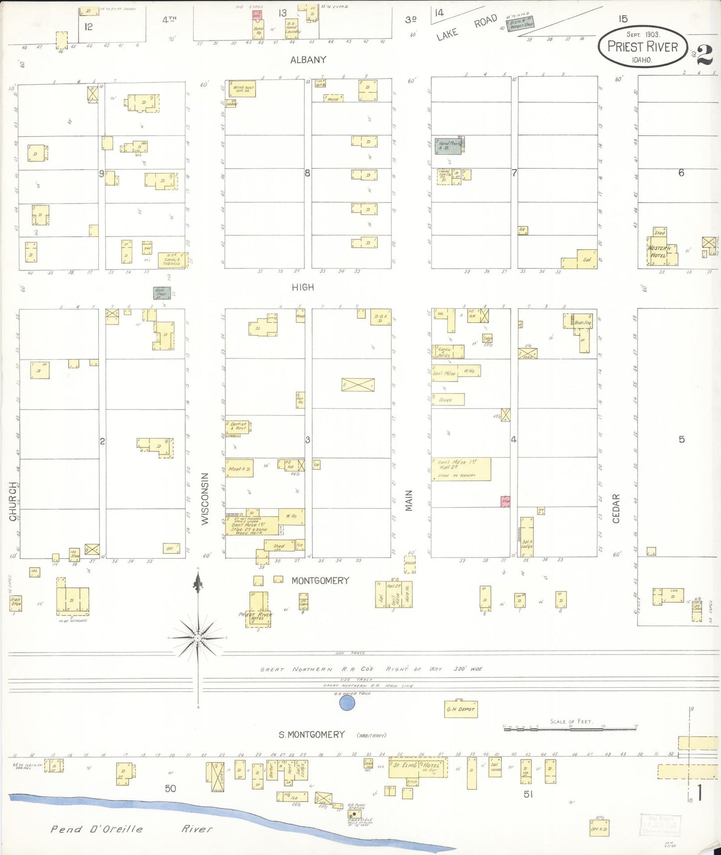 Sanborn Fire Insurance Map from Priest River, Bonner County, Idaho (1903), Sheet #0002 - Historic Sanborn Fire Insurance Map Print, vintage old map wall art, antique decor, genealogy gift, Idaho Idaho map