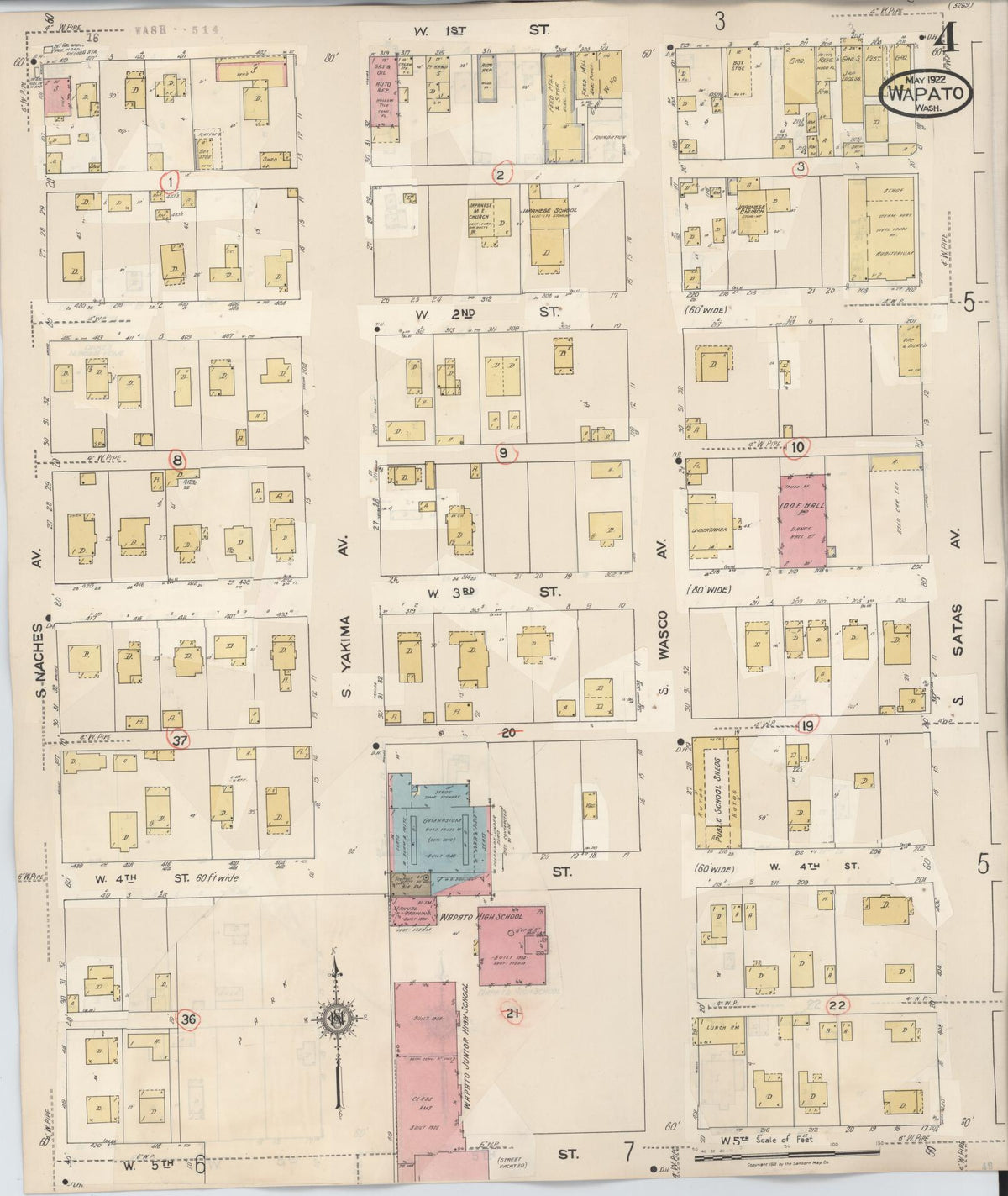 Sanborn Fire Insurance Map from Wapato, Yakima County, Washington (1941), Sheet #0004 - Historic Sanborn Fire Insurance Map Print, vintage old map wall art, antique decor, genealogy gift, Washington Washington map