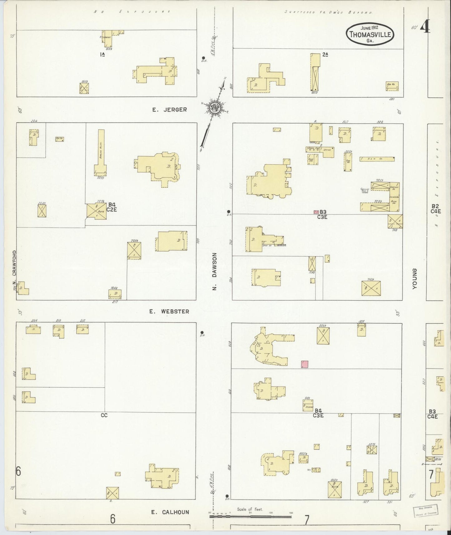 Sanborn Fire Insurance Map from Thomasville, Thomas County, Georgia (1912), Sheet #0004 - Historic Sanborn Fire Insurance Map Print, vintage old map wall art, antique decor, genealogy gift, Georgia Georgia map