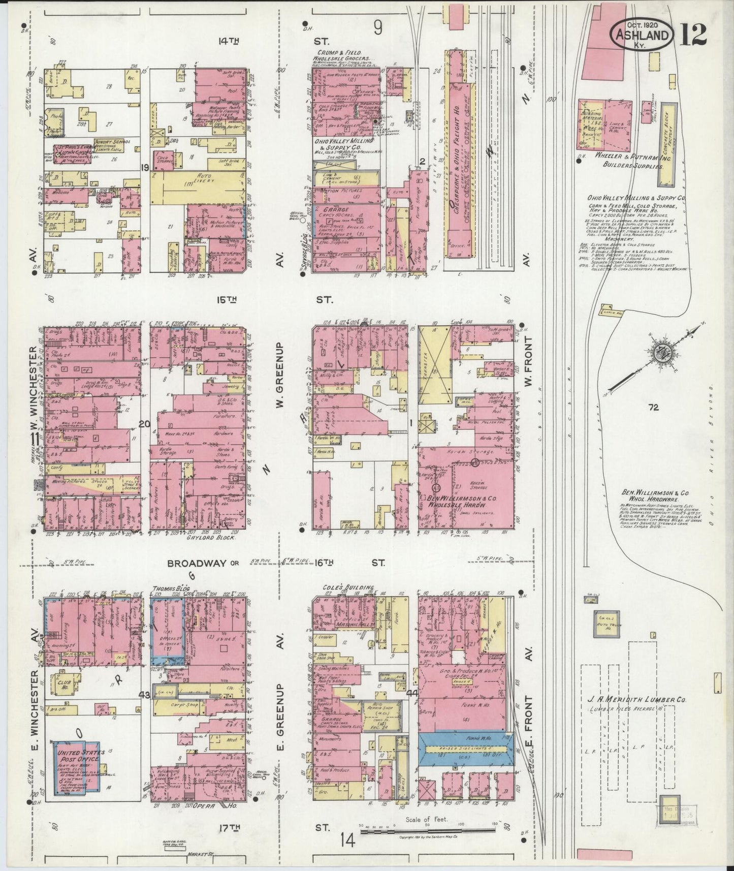 Sanborn Fire Insurance Map from Ashland, Boyd County, Kentucky (1920), Sheet #0012 - Historic Sanborn Fire Insurance Map Print, vintage old map wall art, antique decor, genealogy gift, Kentucky Kentucky map