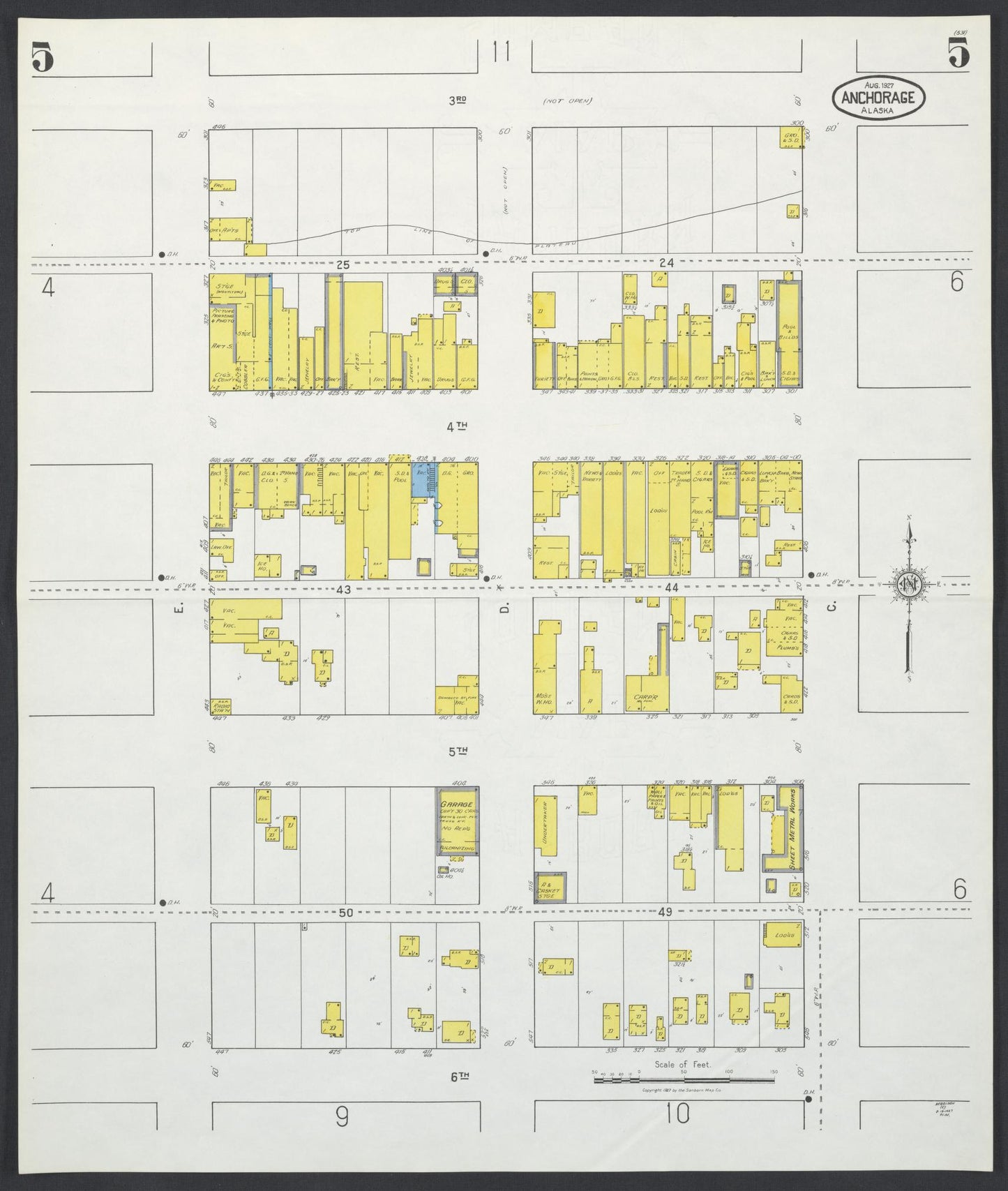 Sanborn Fire Insurance Map from Anchorage, Anchorage Census Division, Alaska (1927), Sheet #0005 - Historic Sanborn Fire Insurance Map Print, vintage old map wall art, antique decor, genealogy gift, Alaska Alaska map
