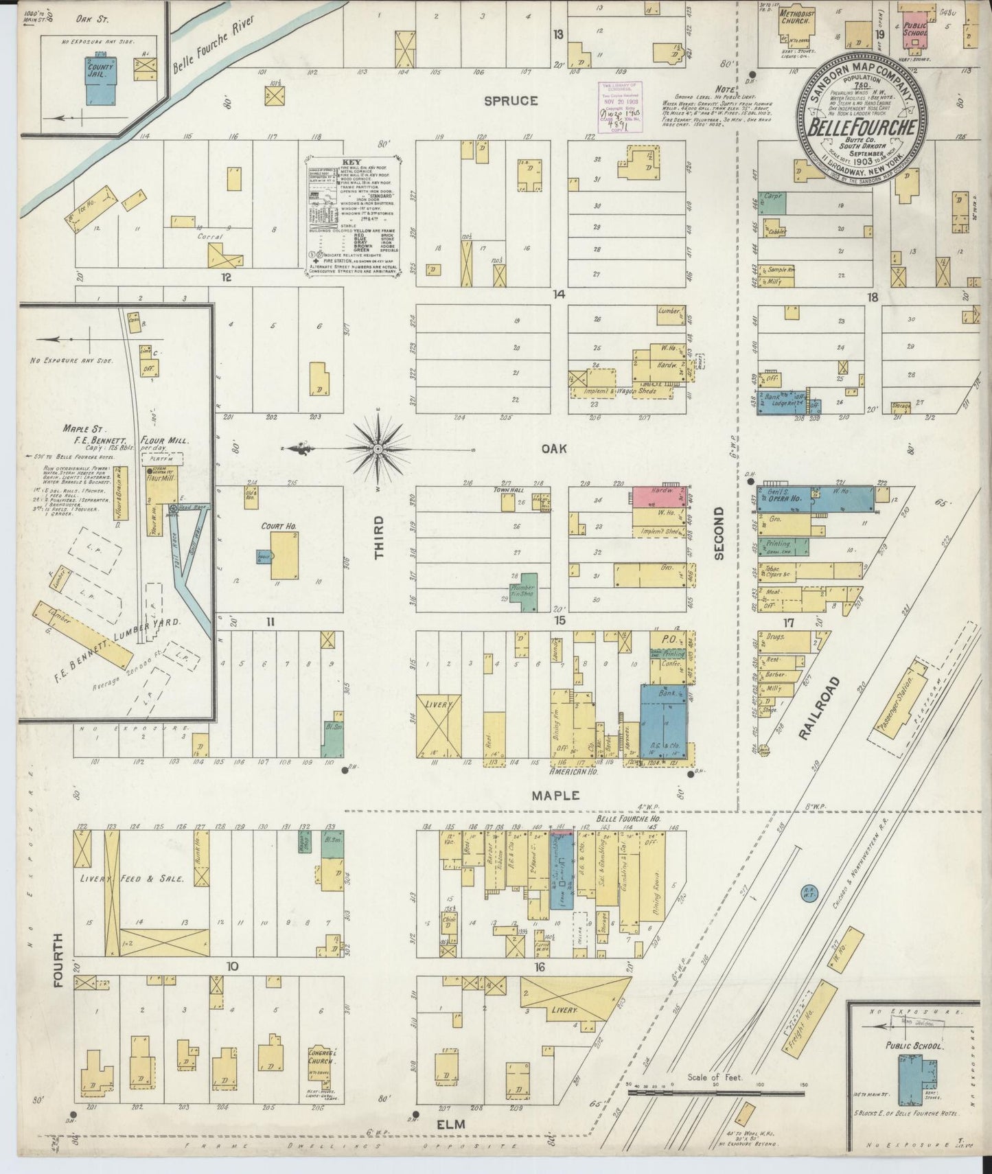 Sanborn Fire Insurance Map from Belle Fourche, Butte County, South Dakota (1903), Sheet #0001 - Historic Sanborn Fire Insurance Map Print, vintage old map wall art, antique decor, genealogy gift, South Dakota South Dakota map
