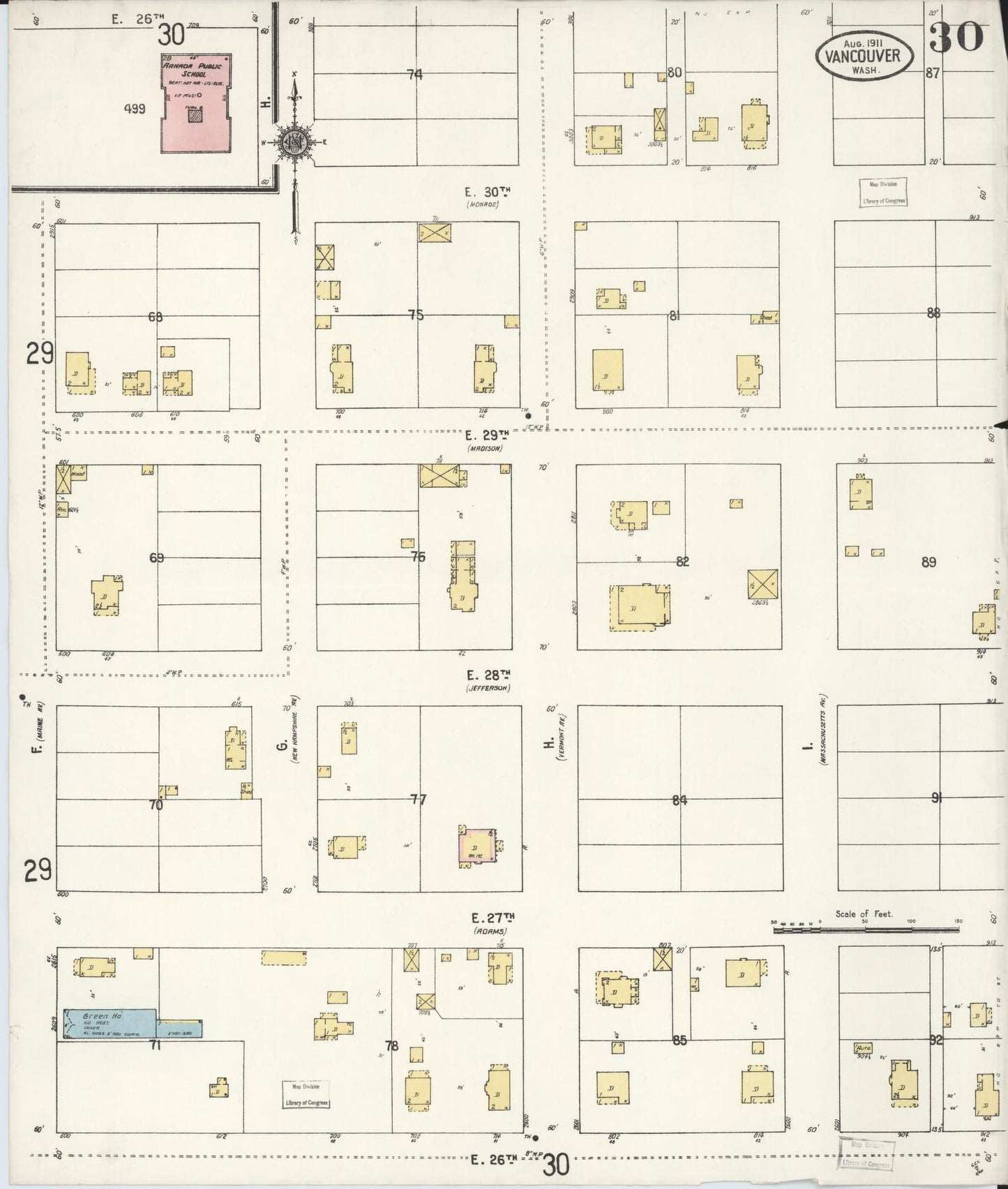 Sanborn Fire Insurance Map from Vancouver, Clark County, Washington (1911), Sheet #0030 - Historic Sanborn Fire Insurance Map Print, vintage old map wall art, antique decor, genealogy gift, Washington Washington map